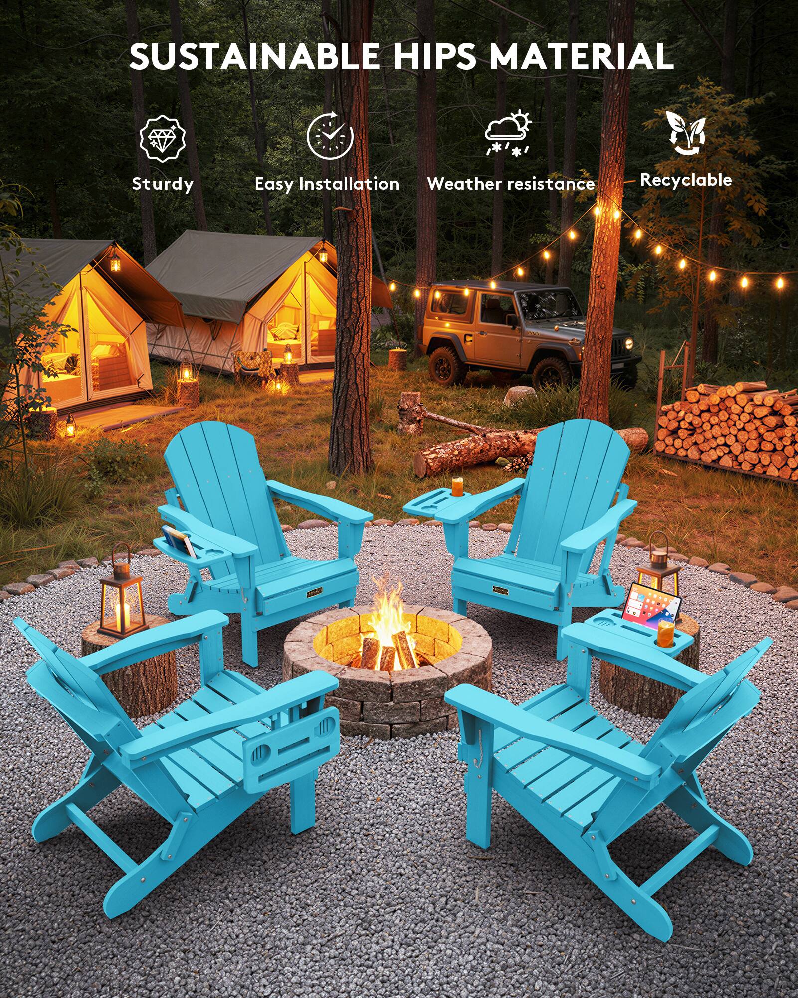SERWALL Folding Adirondack Chair Set of 2 with 4 in 1 Cup Holder, All ...