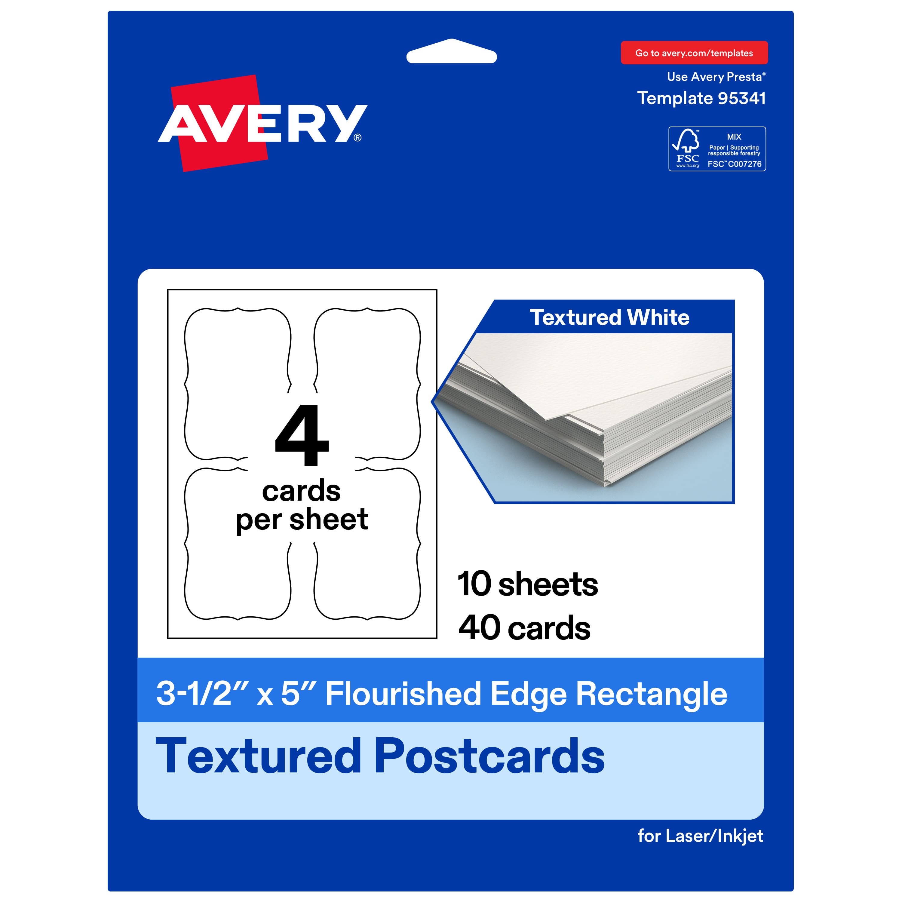 Avery - Flourished Edge Postcards , 3.5" x 5", Matte, 40 Total - White