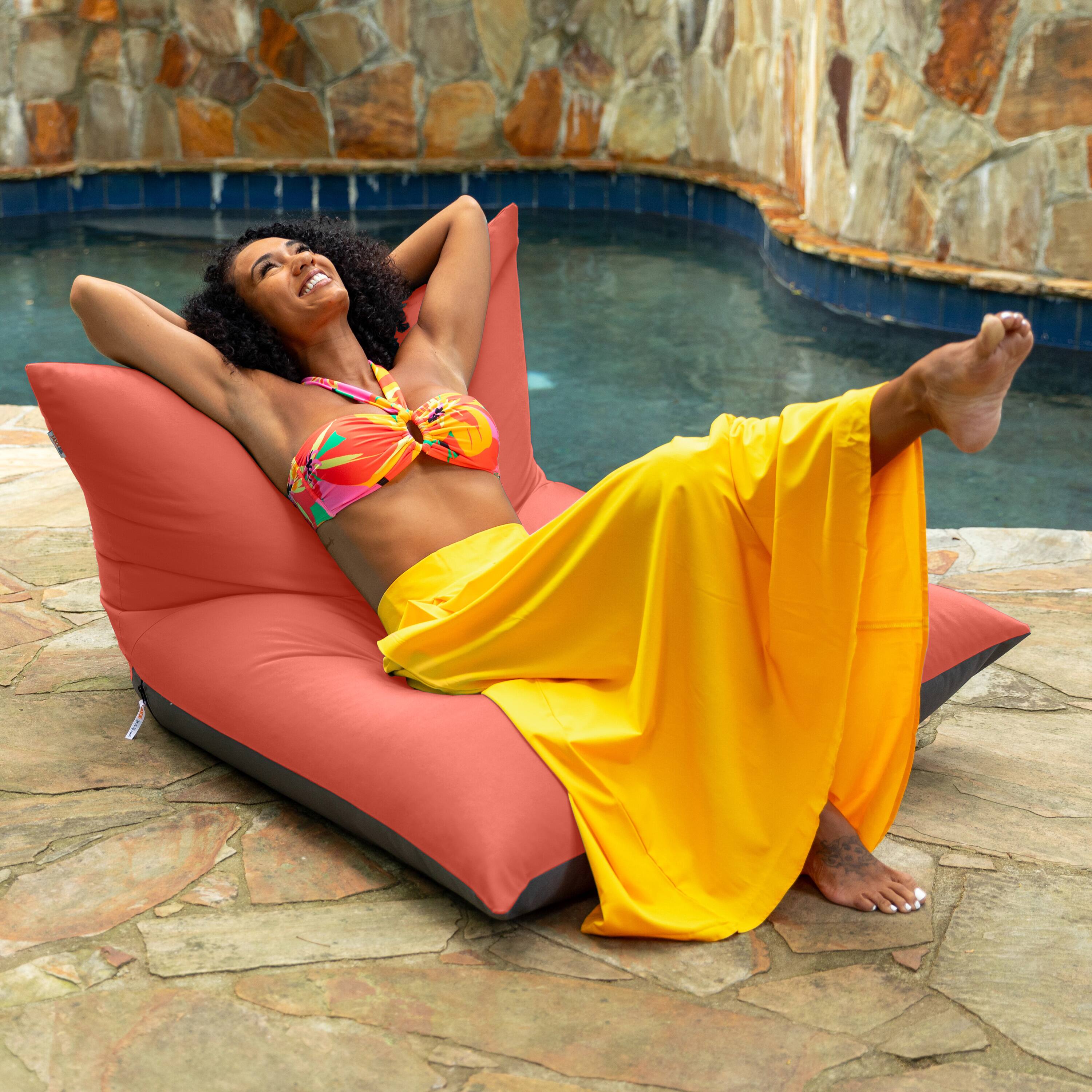 Angle. Jaxx - Jaxx Finster Outdoor Bean Bag Lounge Chair - Sunbrella Flamingo - Sunbrella Flamingo.