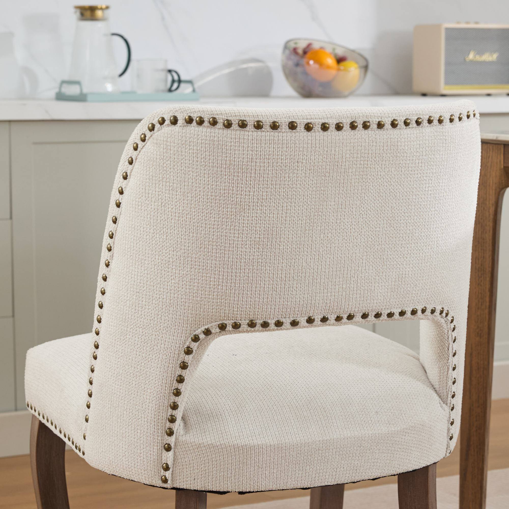 Alt View 8. GOODSILO - Modern Fabric Upholstered Dining Chairs Set of Two with Curved Backrest and Solid Wood Legs - Beige.
