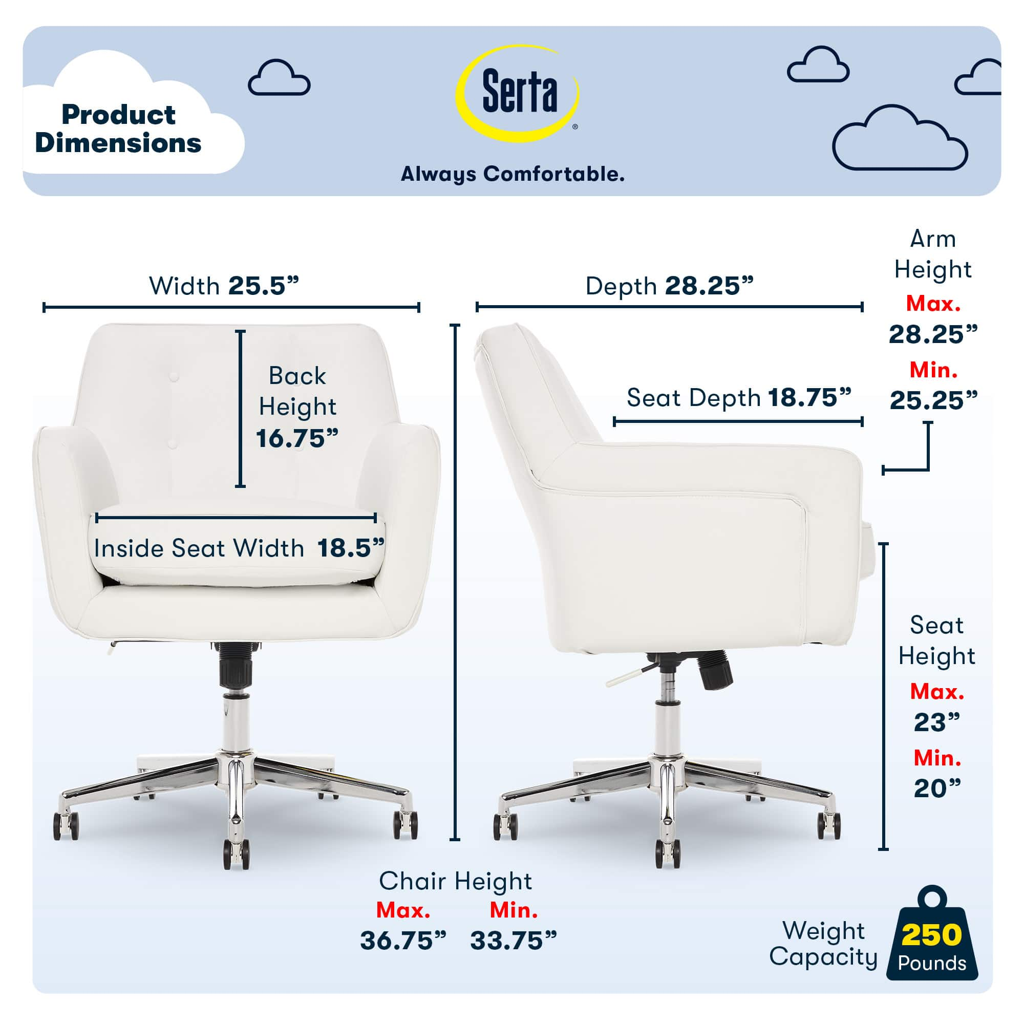 Serta – Ashland Bonded Leather & Memory Foam Home Office Chair – White Sansujyuku sansujyuku.com