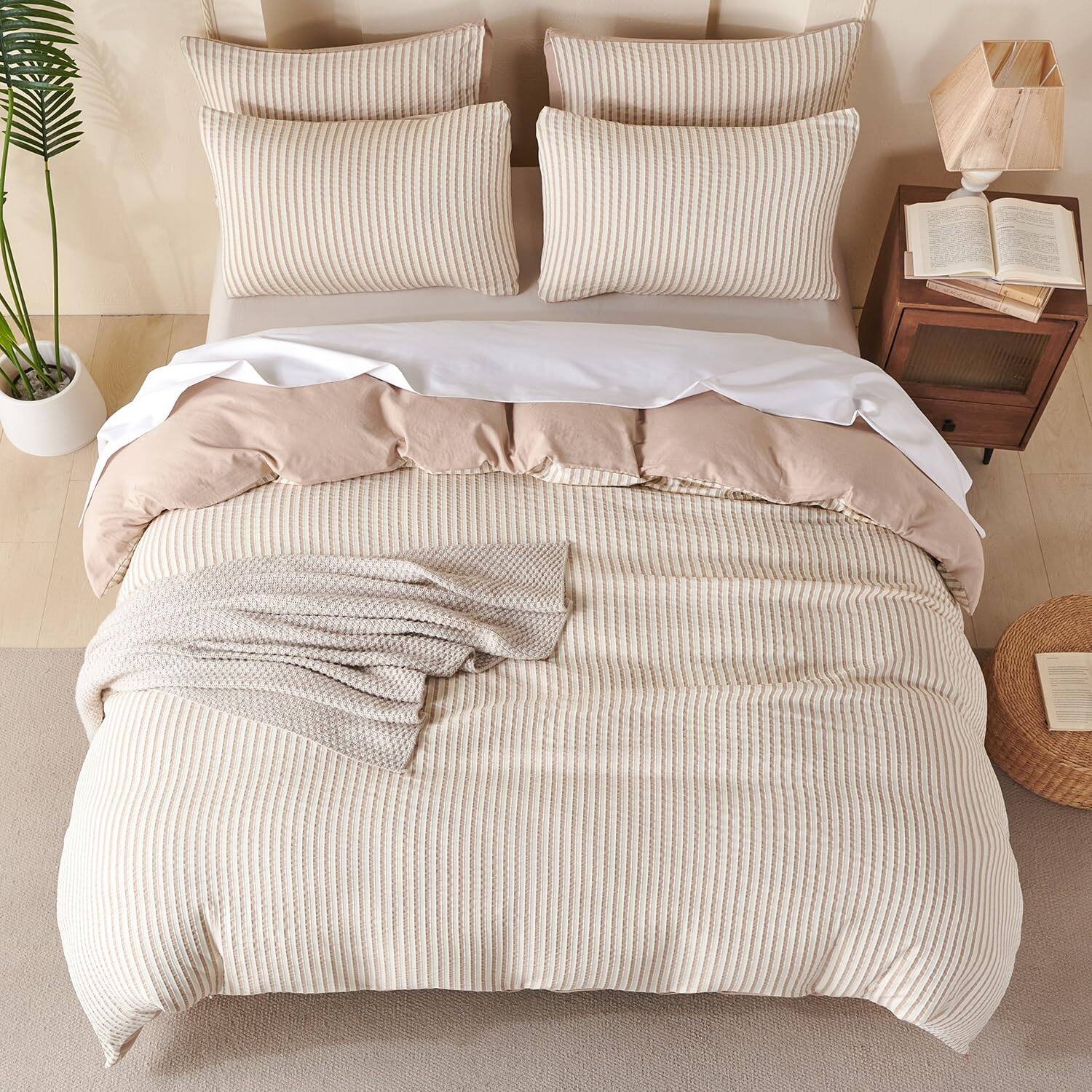 Alt View 1. Cedar Assembly - Comforter Queen Set Striped Soft Luxury Washed Microfiber Jacquard 3 Pieces Bedding Vertical Ticking Stripes - Blue Striped-King.