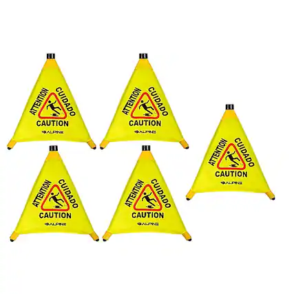 The text on the image is repeated four times, so the correct grouping is:
"ATTENTION CUIDADO CAUTION ALPINE" repeated four times.