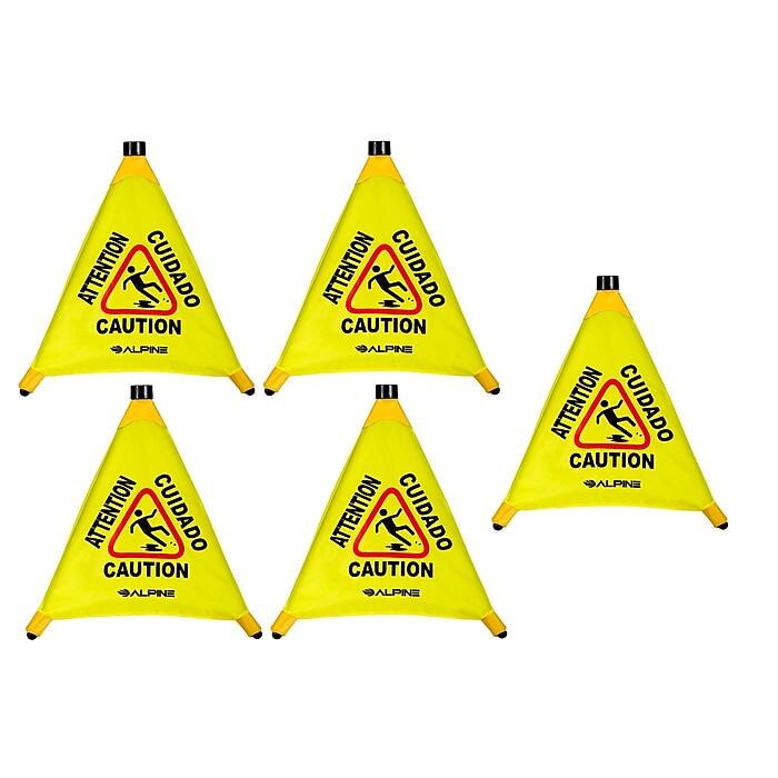 The text on the image is repeated four times, so the correct grouping is:

"ATTENTION CUIDADO CAUTION ALPINE" repeated four times.