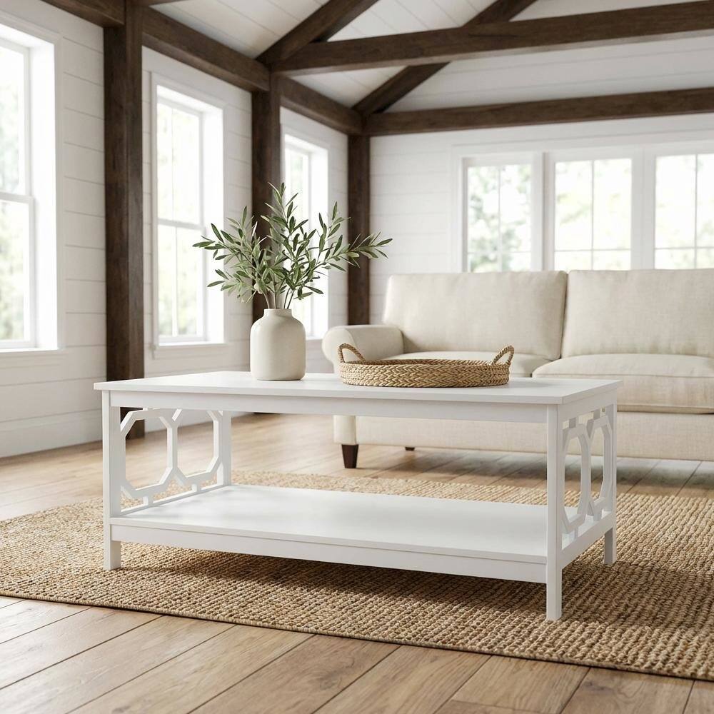 Left. FurniFact - White Coffee Table with Shelf Contemporary MDF Storage Design - White.