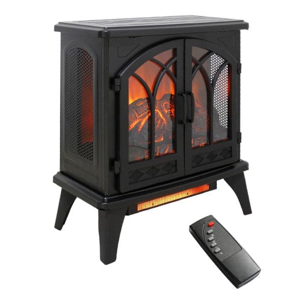 Mondawe - 24" 3D Flame Electric Infrared Fireplace Stove with Remote and Double Door - Black