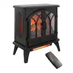 Front. Mondawe - 24" 3D Flame Electric Infrared Fireplace Stove with Remote and Double Door - Black.