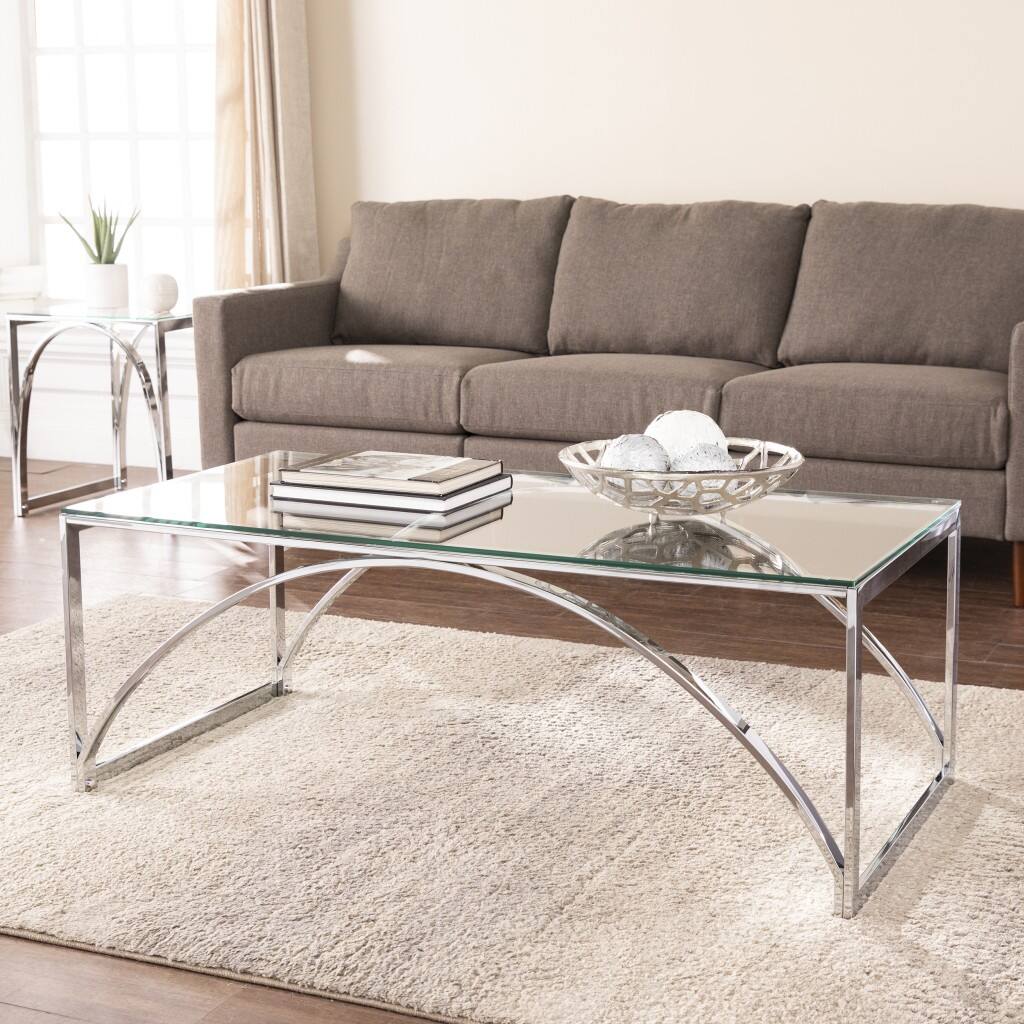 Angle. Hivvago - Hivvago 48 Inch Glass And Metal Rectangular Coffee Table - Silver.