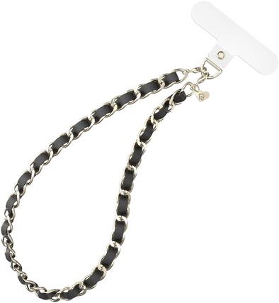 Front. VELVET CAVIAR - Velvet Caviar Phone Charm Wristlet- Black Leather - Black Leather.
