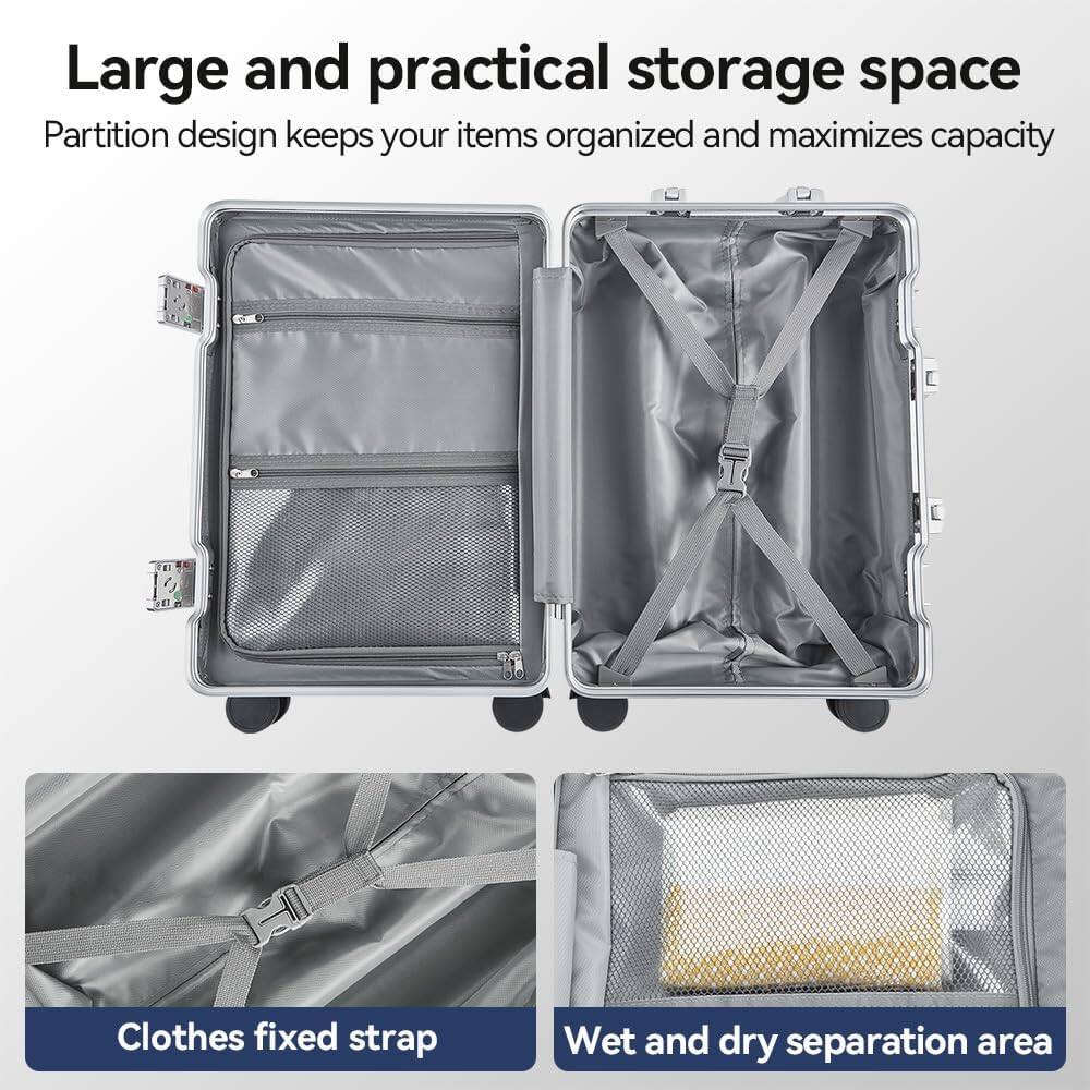 Large and practical storage space  
Partition design keeps your items organized and maximizes capacity  

Clothes fixed strap  
Wet and dry separation area