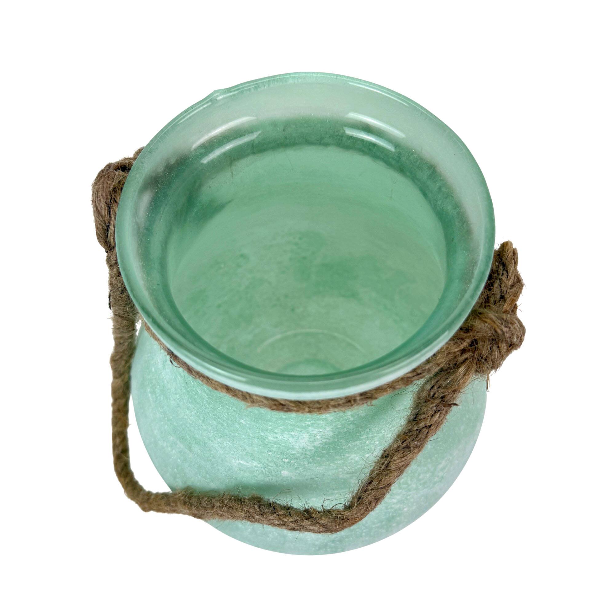 Alt View 8. India House Brass - Frosted Green Hanging Glass Lantern Vase with Rope Handle 15.75 In - Green.