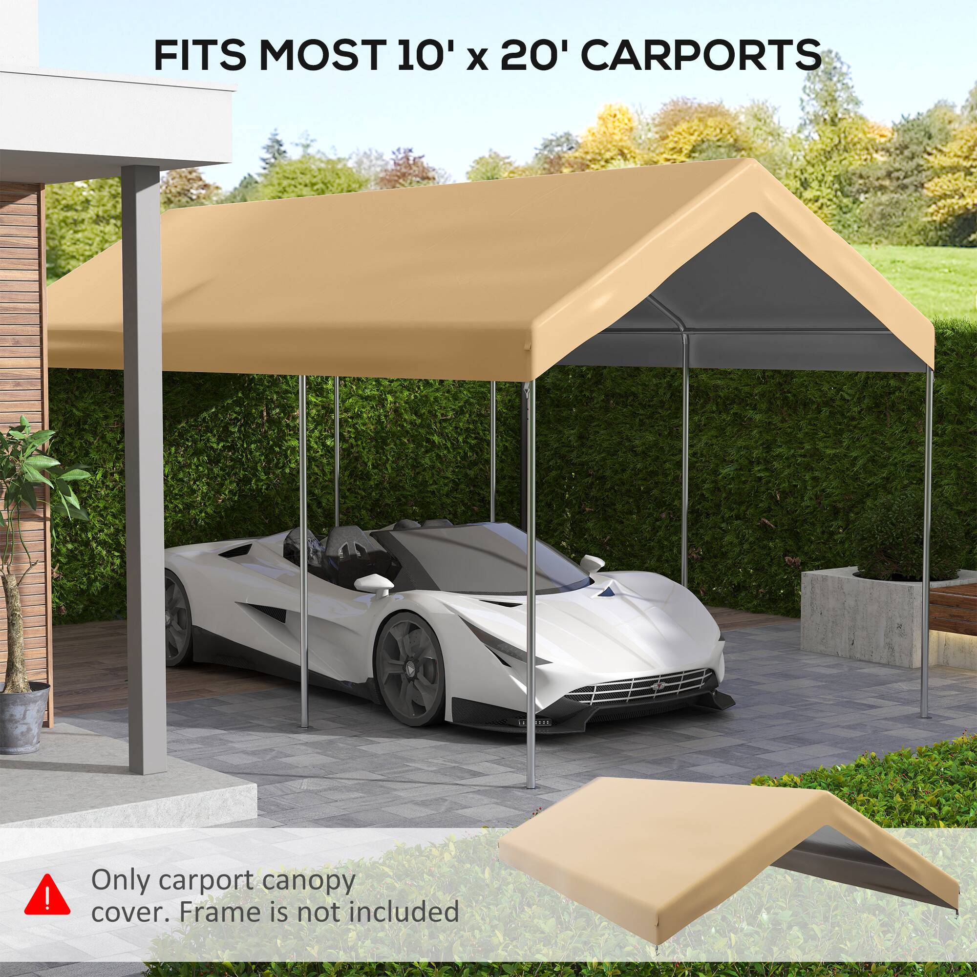FITS MOST 10' X 20' CARPORTS

Only carport canopy cover. Frame is not included