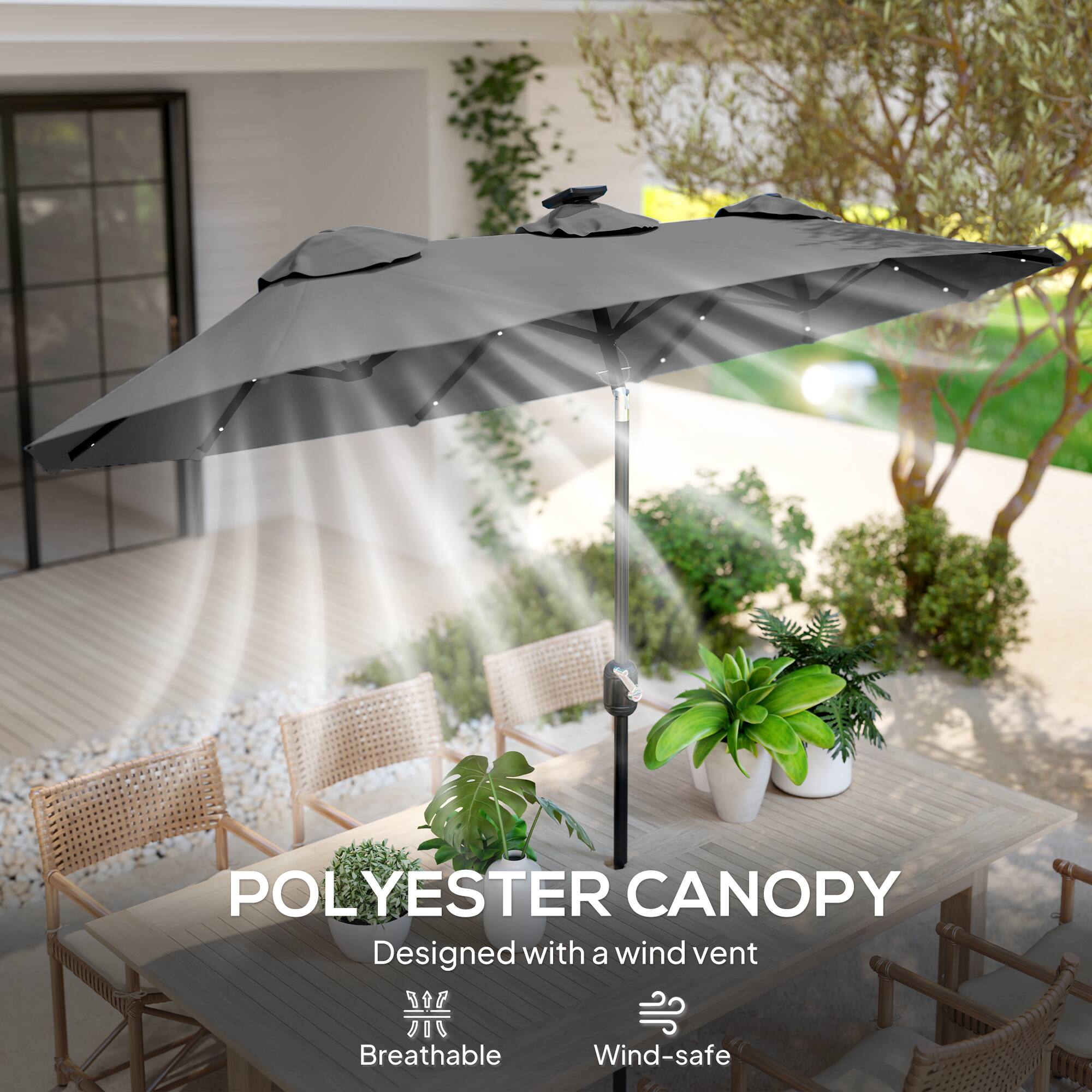POLYESTER CANOPY  
Designed with a wind vent  
Breathable  
Wind-safe