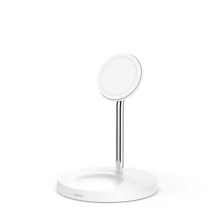 Alt View 4. Belkin - MagSafe 2-in-1 Wireless Charging Stand for iPhone & AirPods, 15W - White.