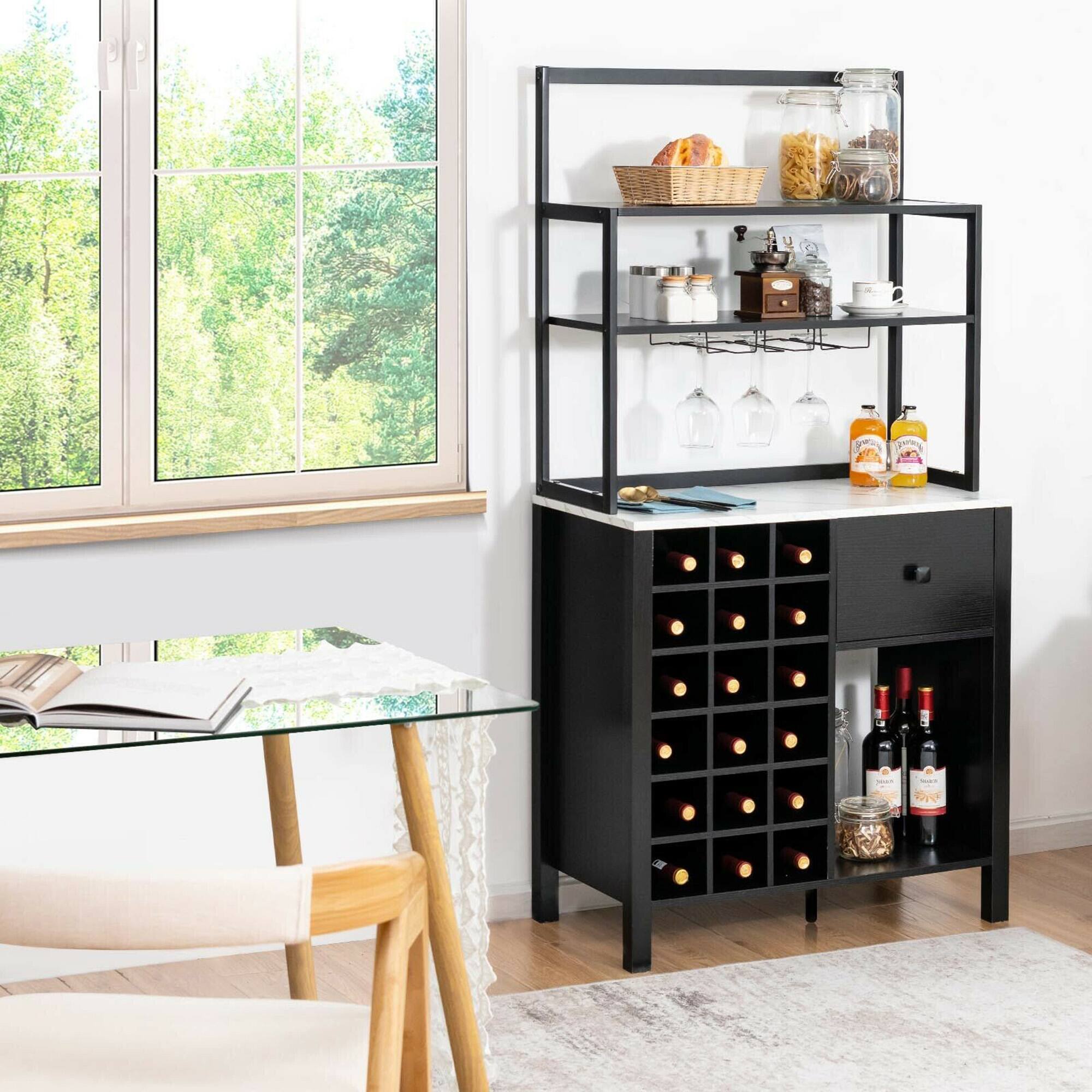 Alt View 3. Costway - Costway Kitchen Islands Freestanding Wine Rack Table w/ Glass Holder & Drawer - Black.
