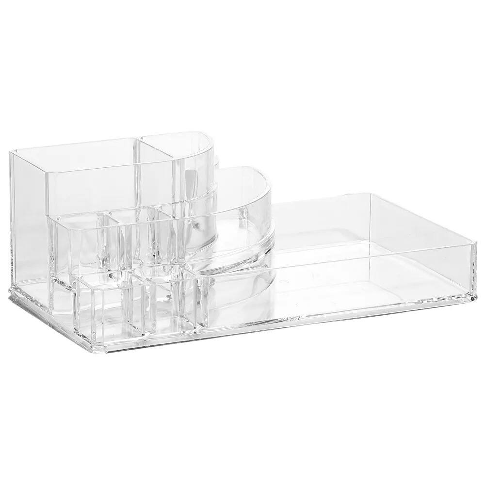 Left. Elle - Acrylic Cosmetic Organizer, Clear Makeup and Skincare Storage Holder for Brushes and Beauty Supplies - Clear.