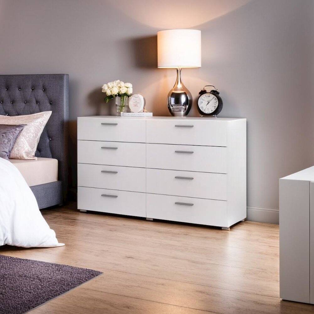 Alt View 1. FurniFact - Sleek White Double Dresser with Eight Spacious Drawers for Bedroom Storage - White.