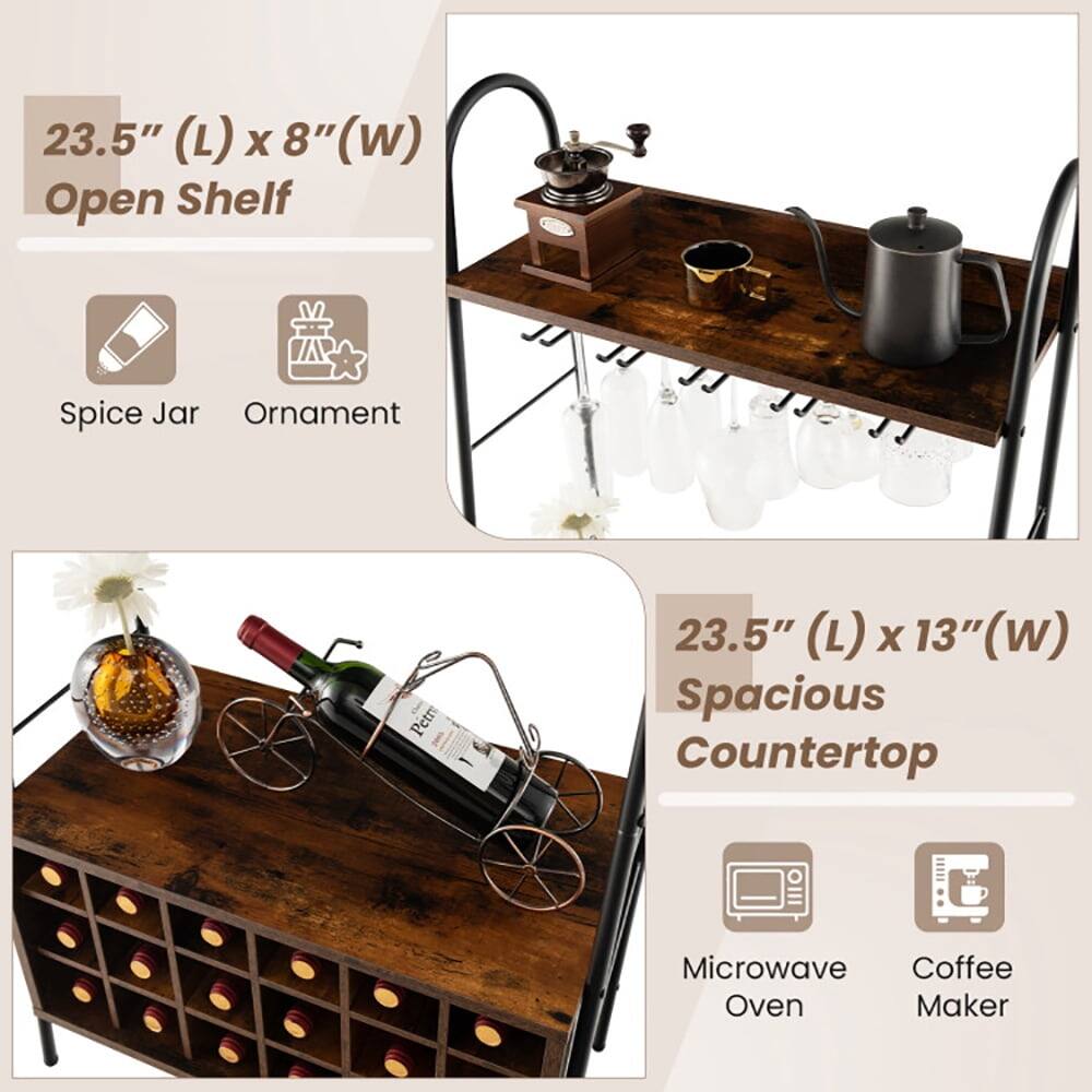 23.5" (L) x 8" (W) Open Shelf  
Spice Jar  
Ornament  

23.5" (L) x 13" (W) Spacious Countertop  
Microwave Oven  
Coffee Maker