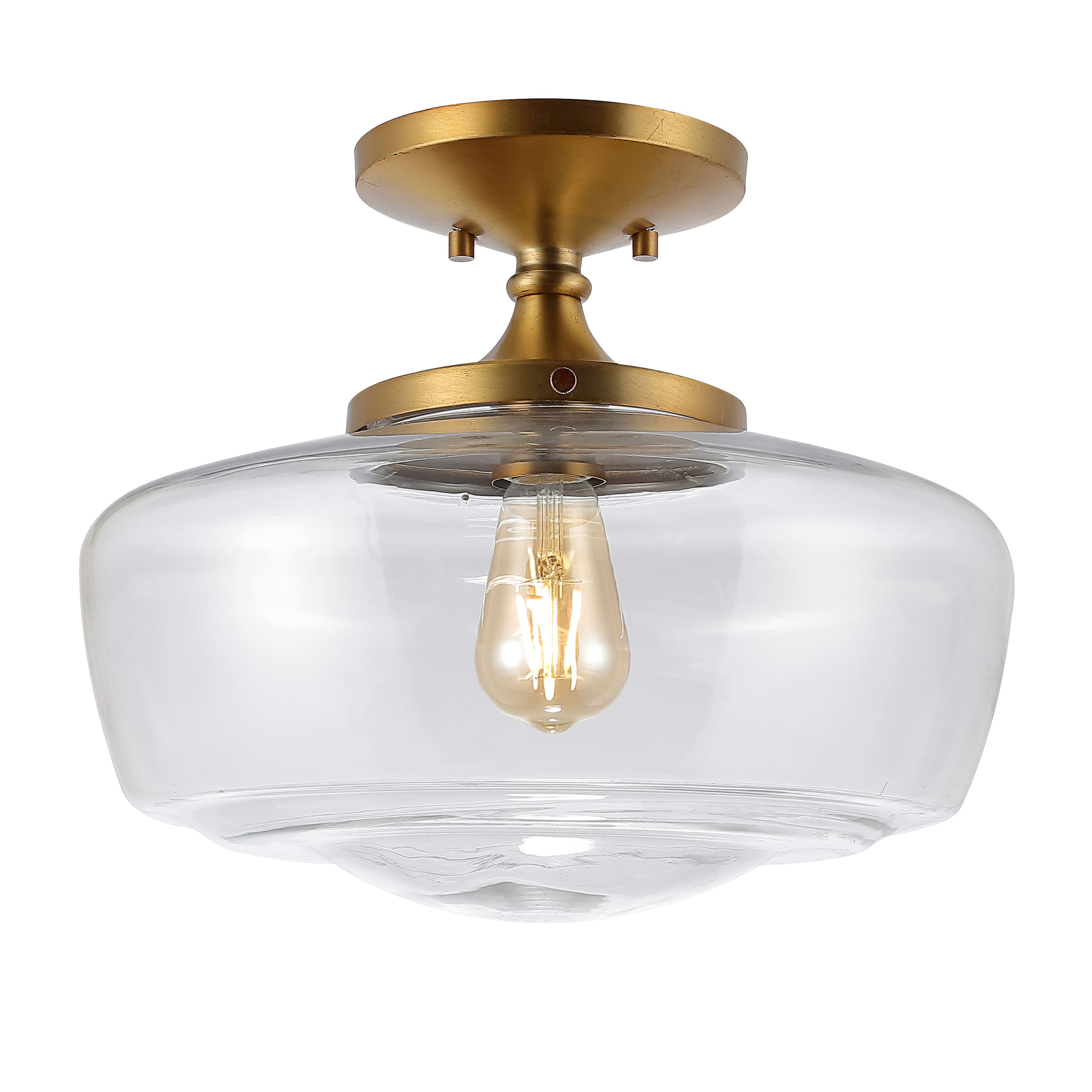 "Jonathan Y - Marfa 14"" 1-Light Modern Farmhouse Schoolhouse Frosted Glass/Metal LED Semi Flush Mount - Brass Gold" price history on PriceWatchPro