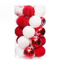Acekool - 2.36 Inch 25pcs Shatterproof PVC Christmas Balls for Christmas Home Decor - Red and White