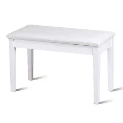 Front. Costway - Costway Solid Wood PU Leather Piano Bench Padded Double Duet Keyboard Seat Storage - White.