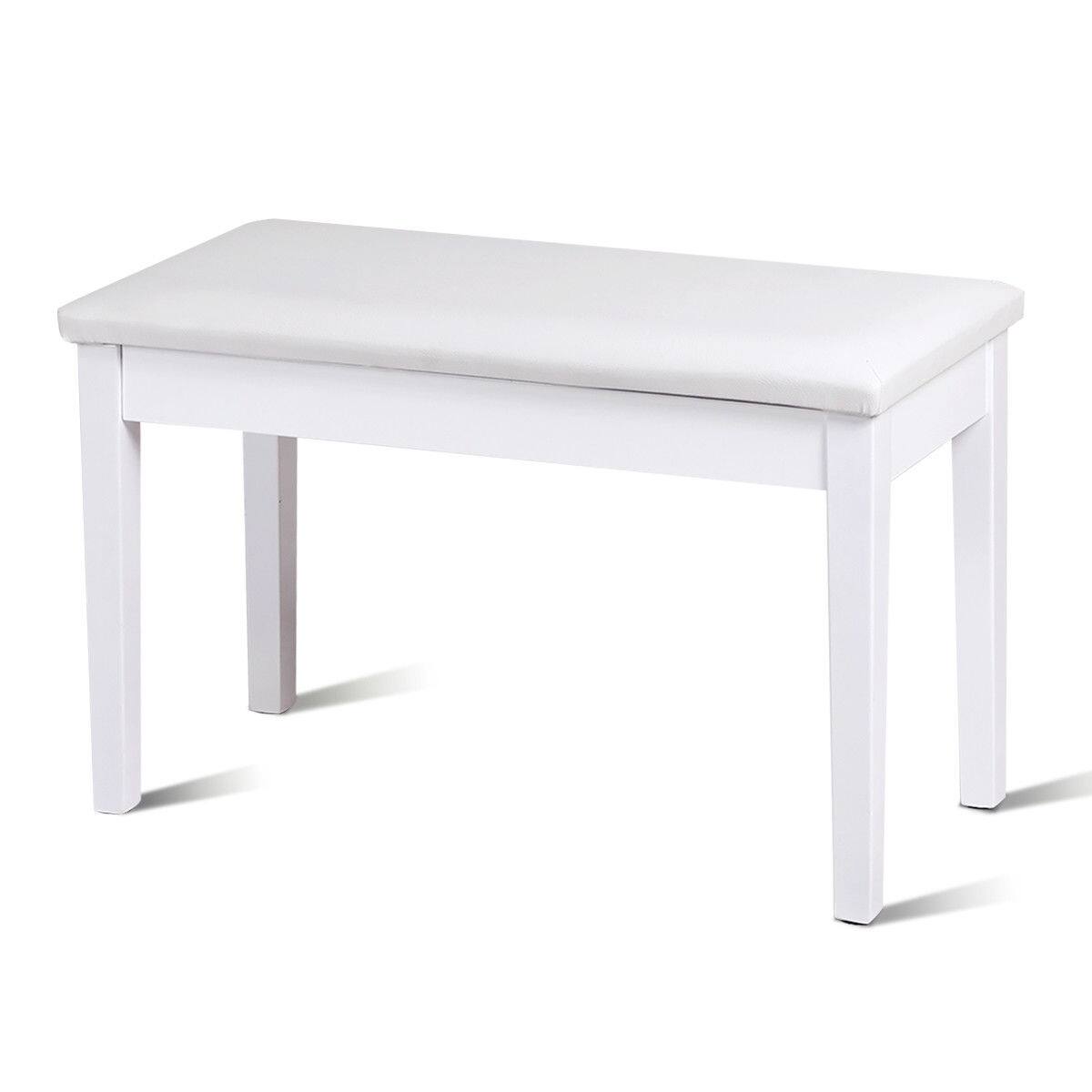 Costway - Solid Wood PU Leather Piano Bench Padded Double Duet Keyboard Seat Storage - White