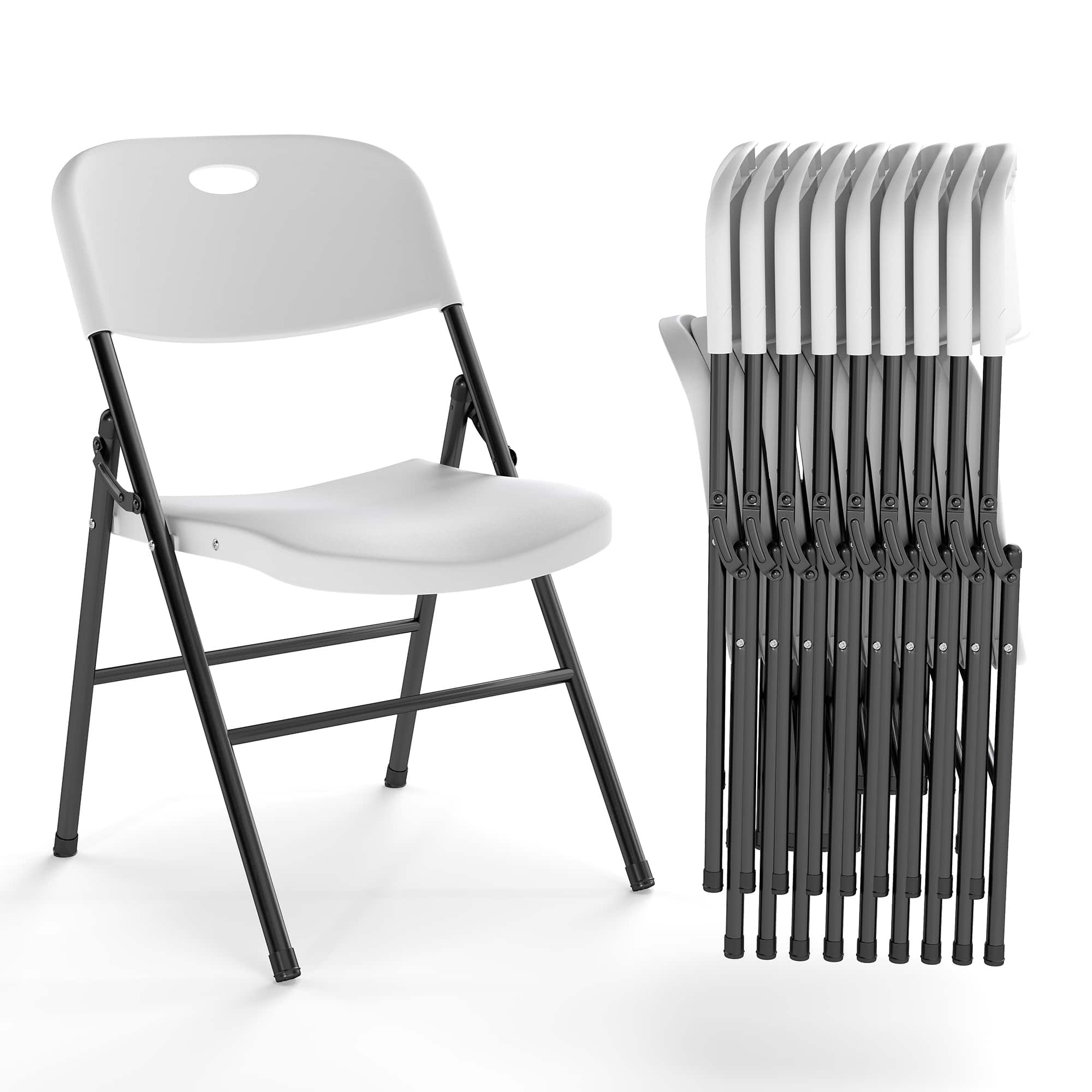 Essen Blissed - 10 Pack Large Back Folding Chair for Indoor Outdoor Events, Wedding, Party, Restaurant, Meeting Room Witle - White