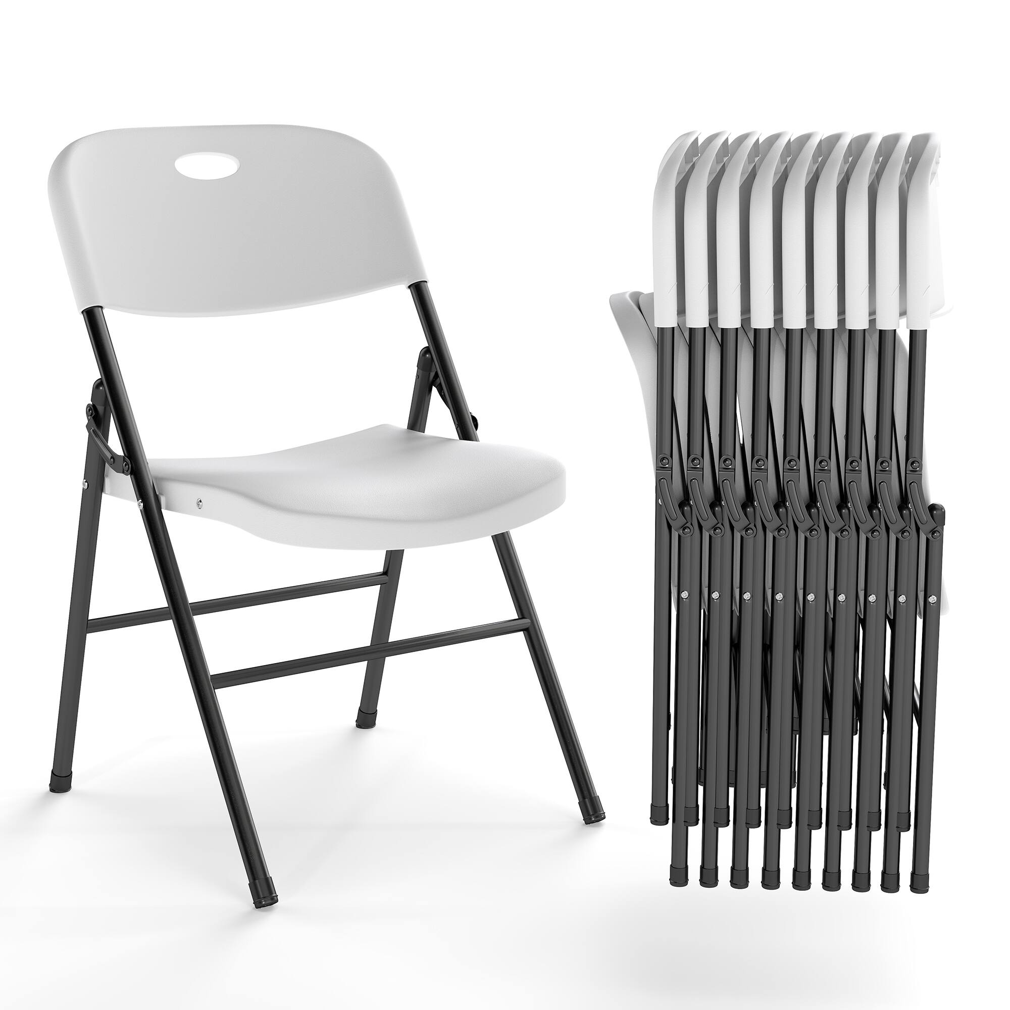 Front. Essen Blissed - 10 Pack Large Back Folding Chair for Indoor Outdoor Events, Wedding, Party, Restaurant, Meeting Room Witle - White.