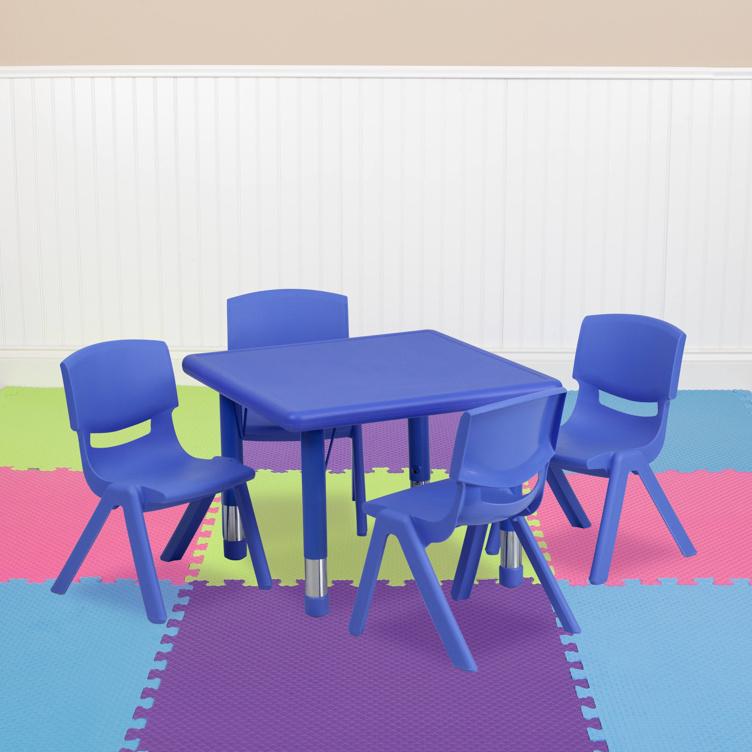 Alt View 11. Alamont Home - 24" Square Plastic Height Adjustable Activity Table Set with 4 Chairs - Blue.