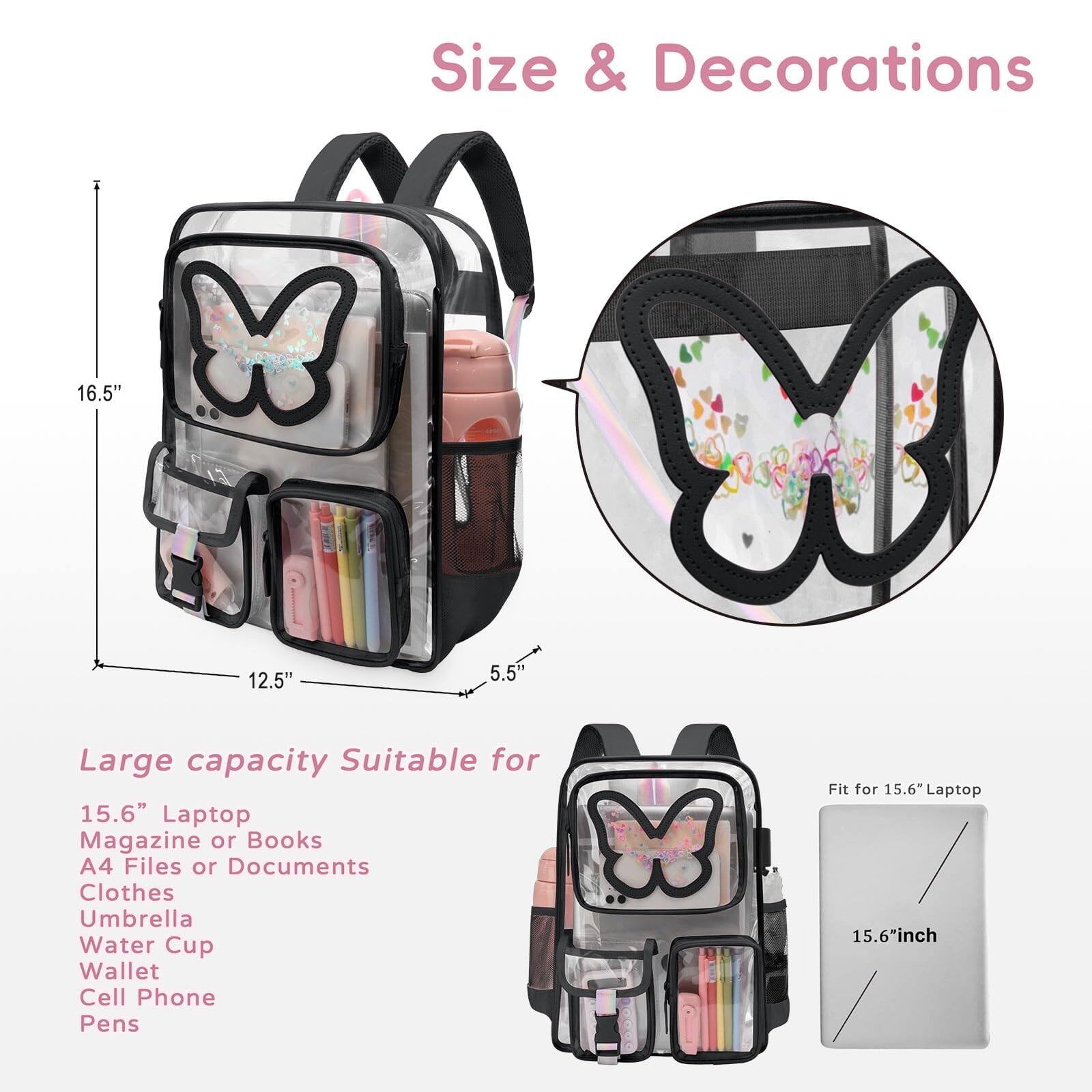 Alt View 2. Cozy Serene - Clear Backpack For Women Heavy Duty Transparent Bookbag Cute Bag Large Capacity See Through Backpacks School - Purple.