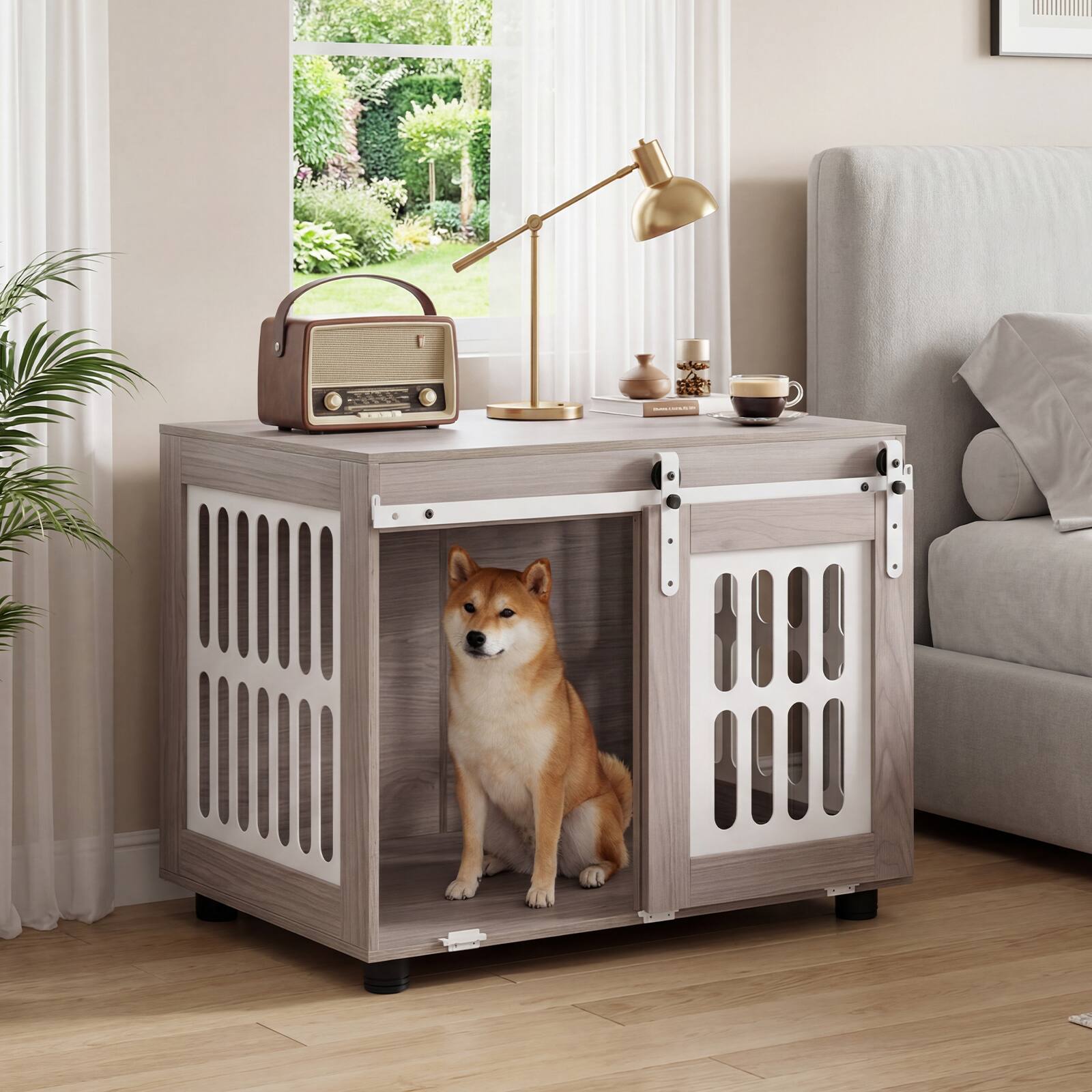 Alt View 1. Gymax - Gymax 31.5'' Dog Crate Furniture w/Sliding Barn Door for Living Room Bedroom Hallway.