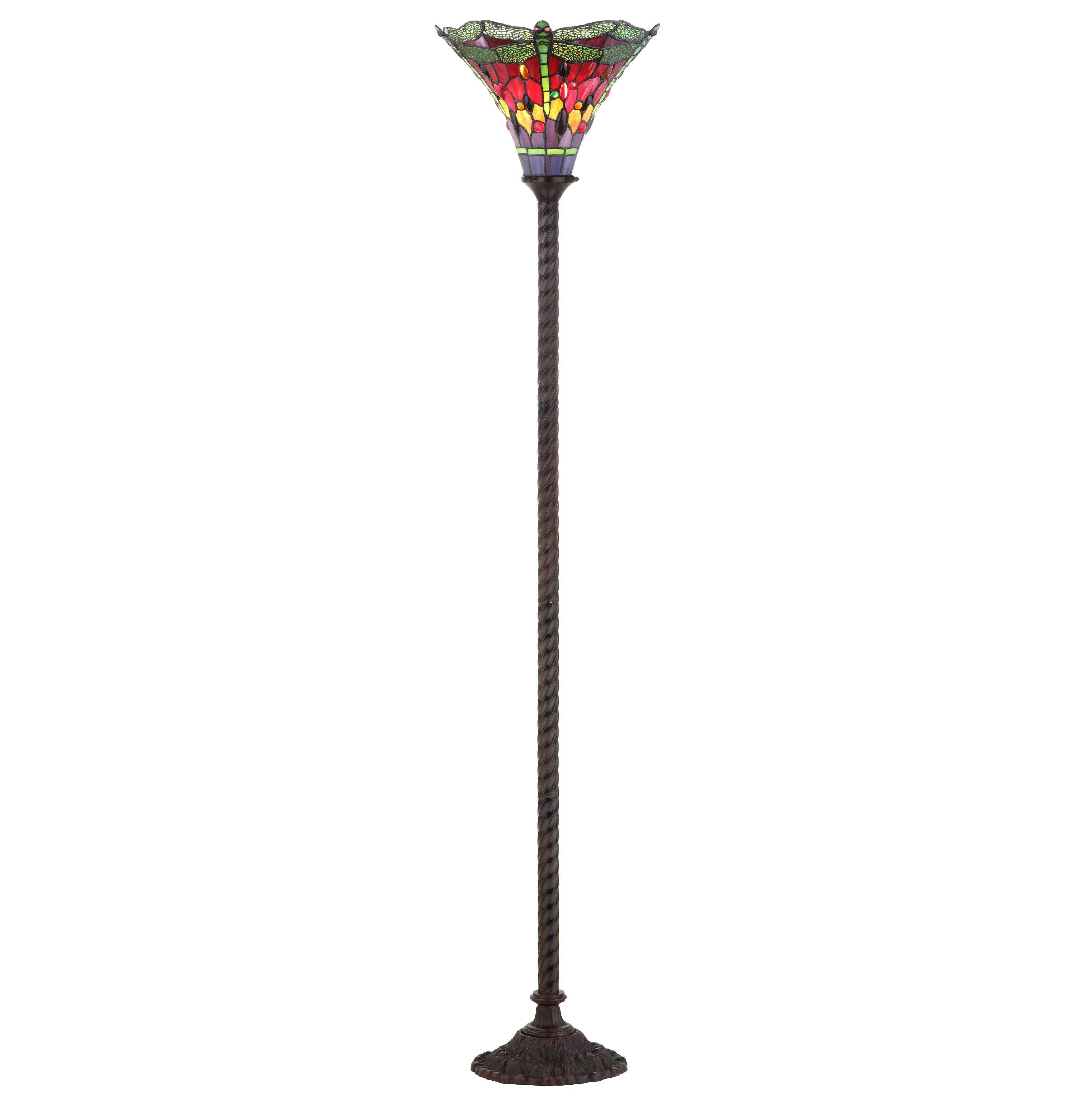 Front. Jonathan Y - Dragonfly Tiffany-Style 71" Torchiere Floor Lamp, Bronze/Green - Bronze.