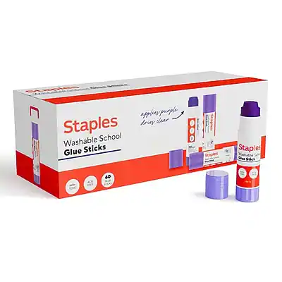 Staples Washable School Glue Sticks
apply purple
dry clear
40 glue sticks