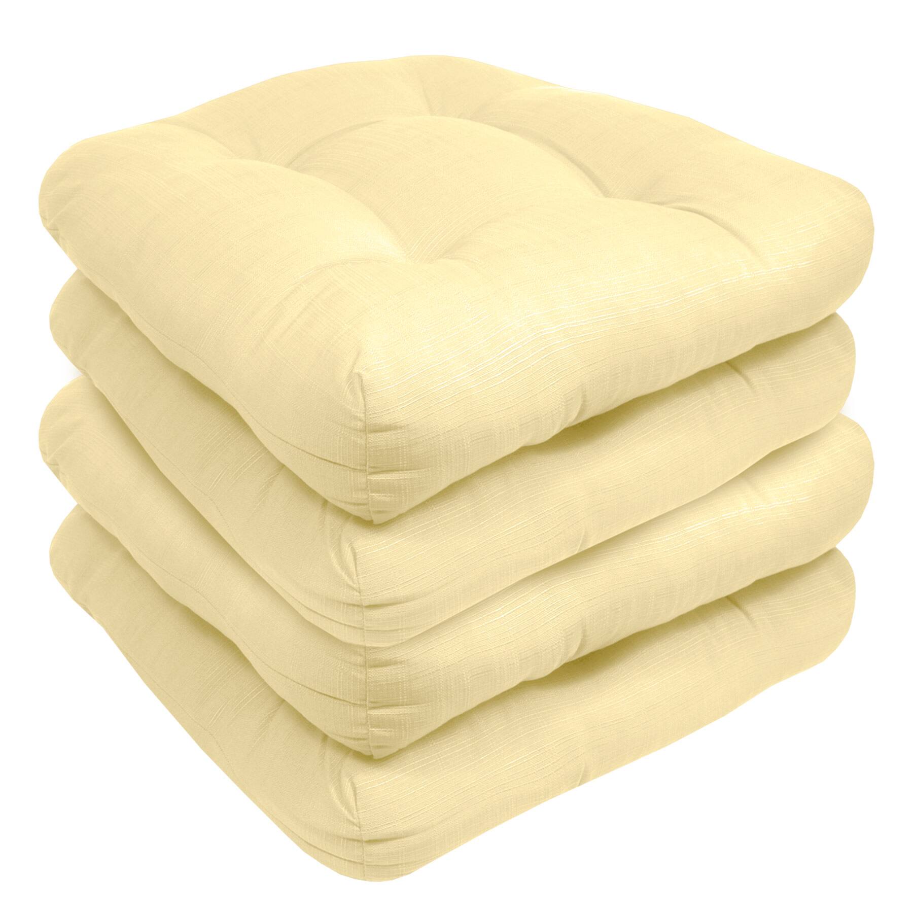 Angle. Sweet Home Collection - Patio Cushions Indoor/Outdoor Chair Pads Tufted 19" x 19", 4-Pack - Yellow.