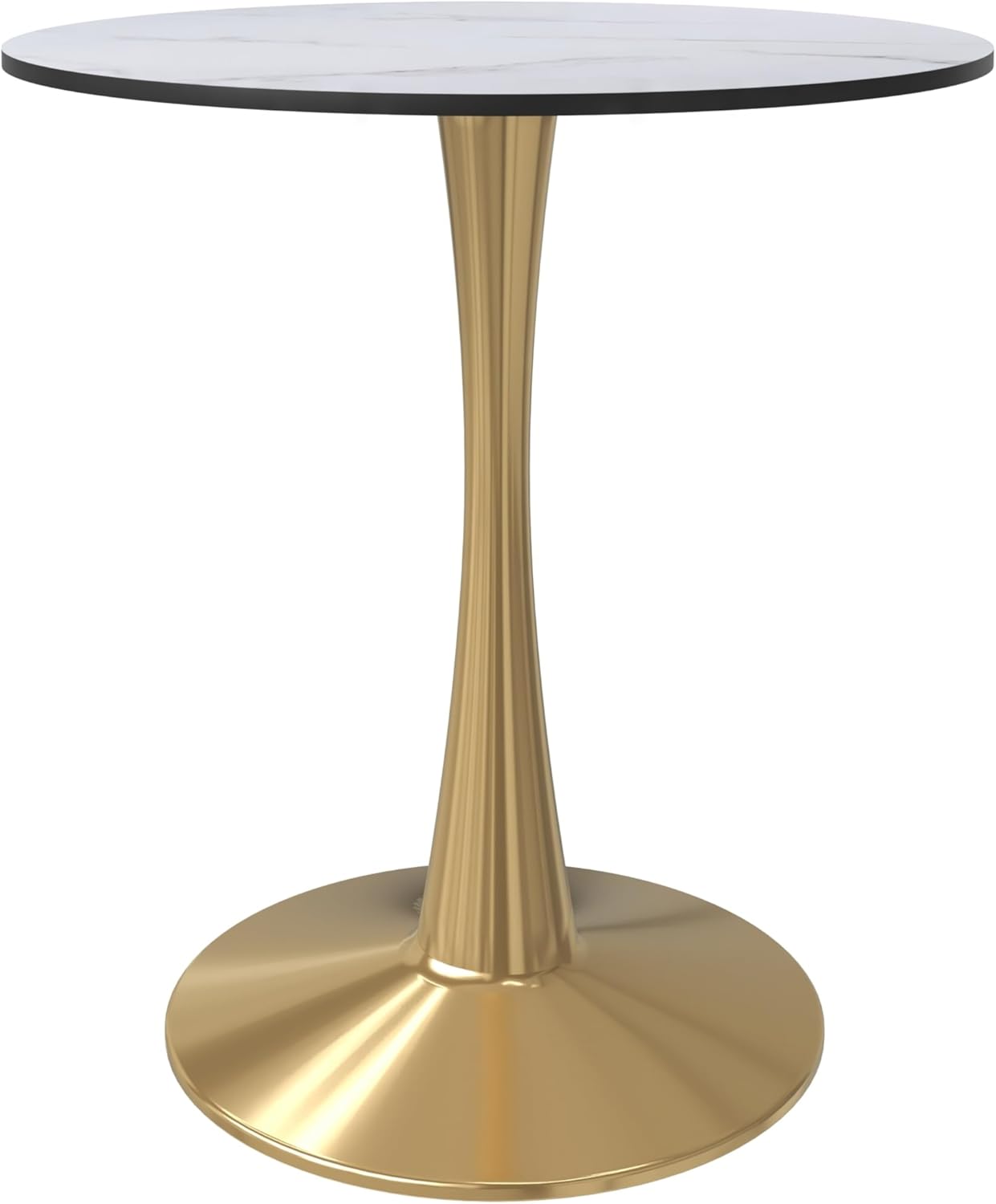 Alt View 2. LeisureMod - Bristol 27" Round Sintered Stone or MDF Dining Table, Modern Pedestal Base - Heavy Duty Steel Kitchen Table - MDF - Marbled White.