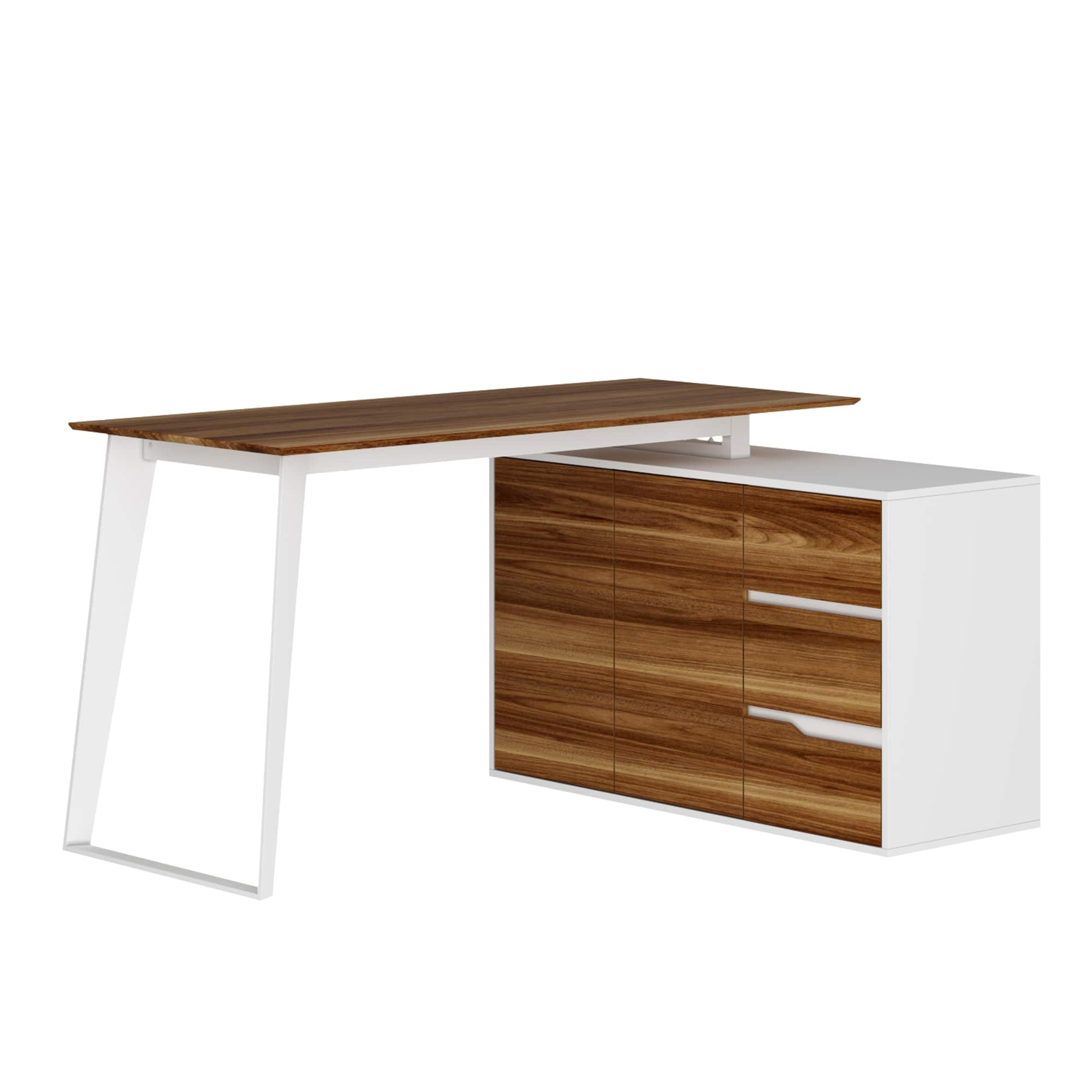 FUFU & GAGA - FUFU&GAGA Reversible L - Shaped Desk with Adjustable Storage – Ideal for Home Offices & Creative Studios - Brown & White