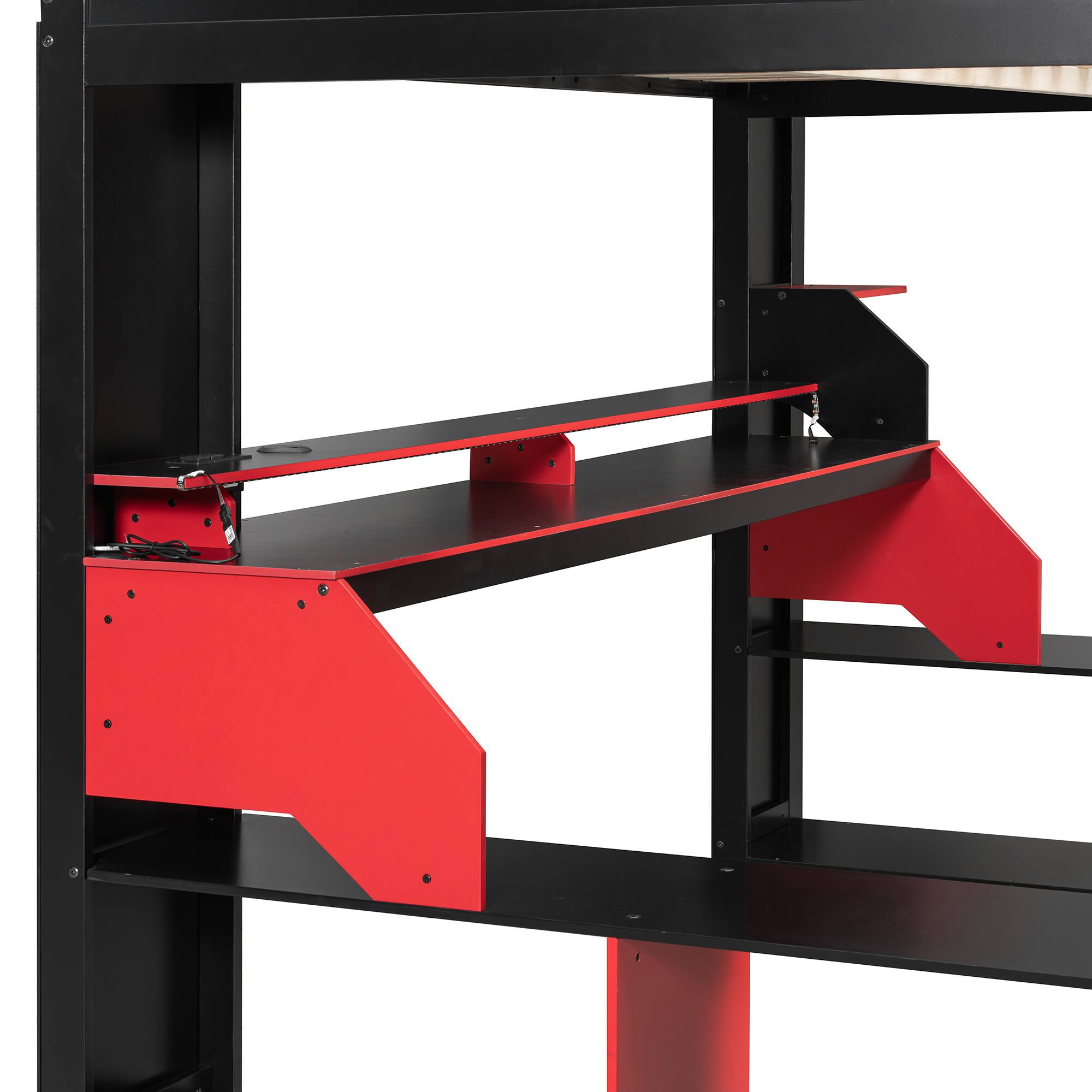 Alt View 7. Anysun - Full Size Wood Loft Bed with Power Outlet & USB/Type-C Ports, Integrated Cable Management, and RGB Light - Red.