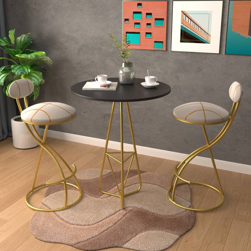 Alt View 1. HTUTWOO - Upholstered Bar Stools Set of 2, Striped Velvet Counter Height Barstools, for Kitchen Island & Living Room - Gold.