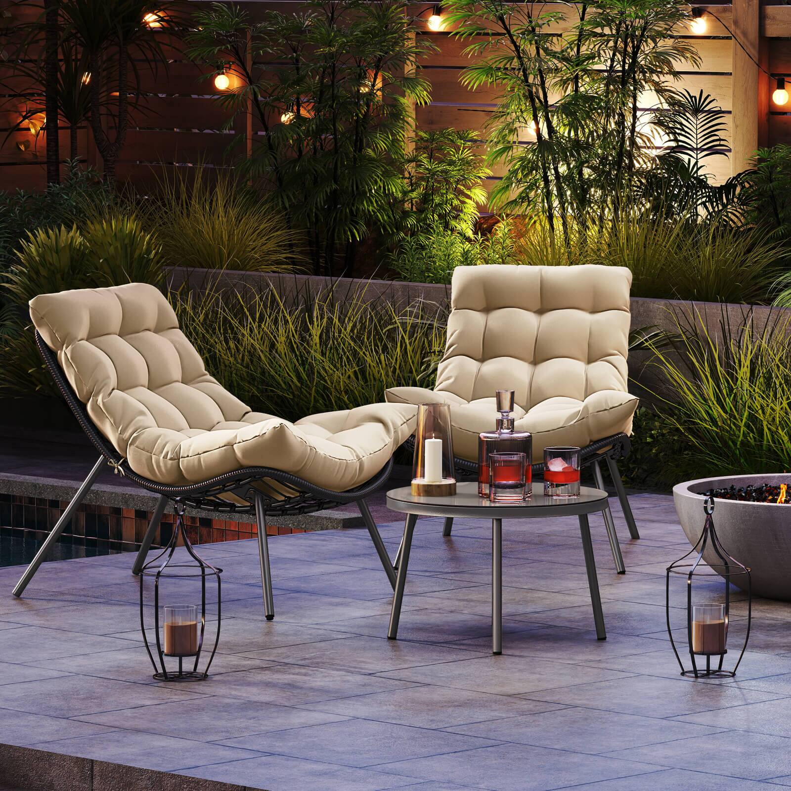 Alt View 4. Costway - Costway 3 PCS Patio Furniture Set with Cushioned Papasan Chairs Tempered Glass Coffee Table - Brown.