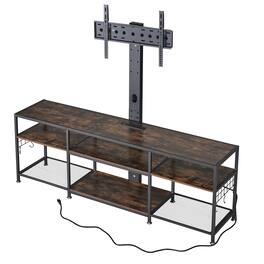 Vecelo - 71" TV Stand with Mount&Power Outlets for 80 Inch TVs, MDF and Metal Frame Storage Console, Universal TV Stand - 71"Brown