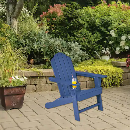 Front. Hivvago - Adirondack Chair with Integrated Cup Holder for Garden or Porch Use - Navy.