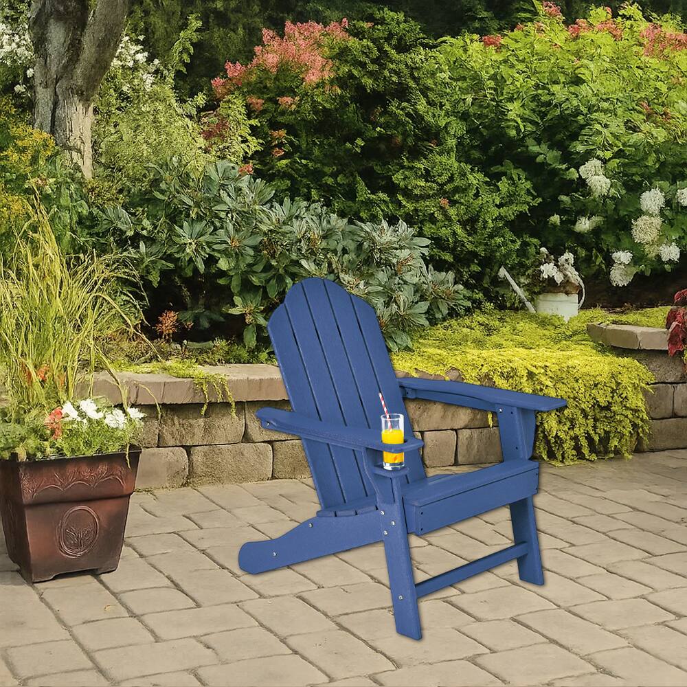 Front. Hivvago - Adirondack Chair with Integrated Cup Holder for Garden or Porch Use - Navy.