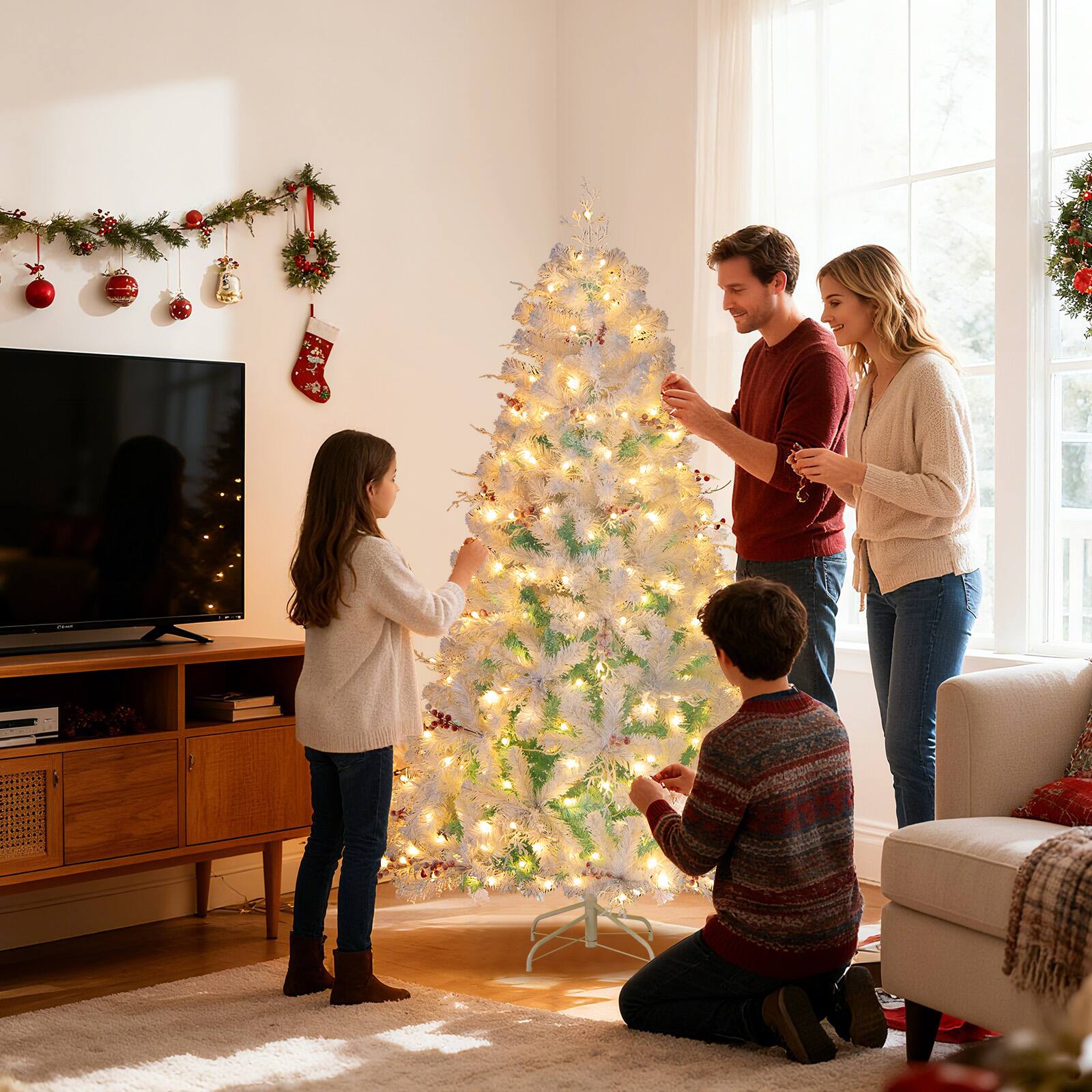 Alt View 3. Gymax - Gymax 6 FT Pre-lit Artificial Christmas Tree w/599 Snow Flocked Branch Tips - Blue.