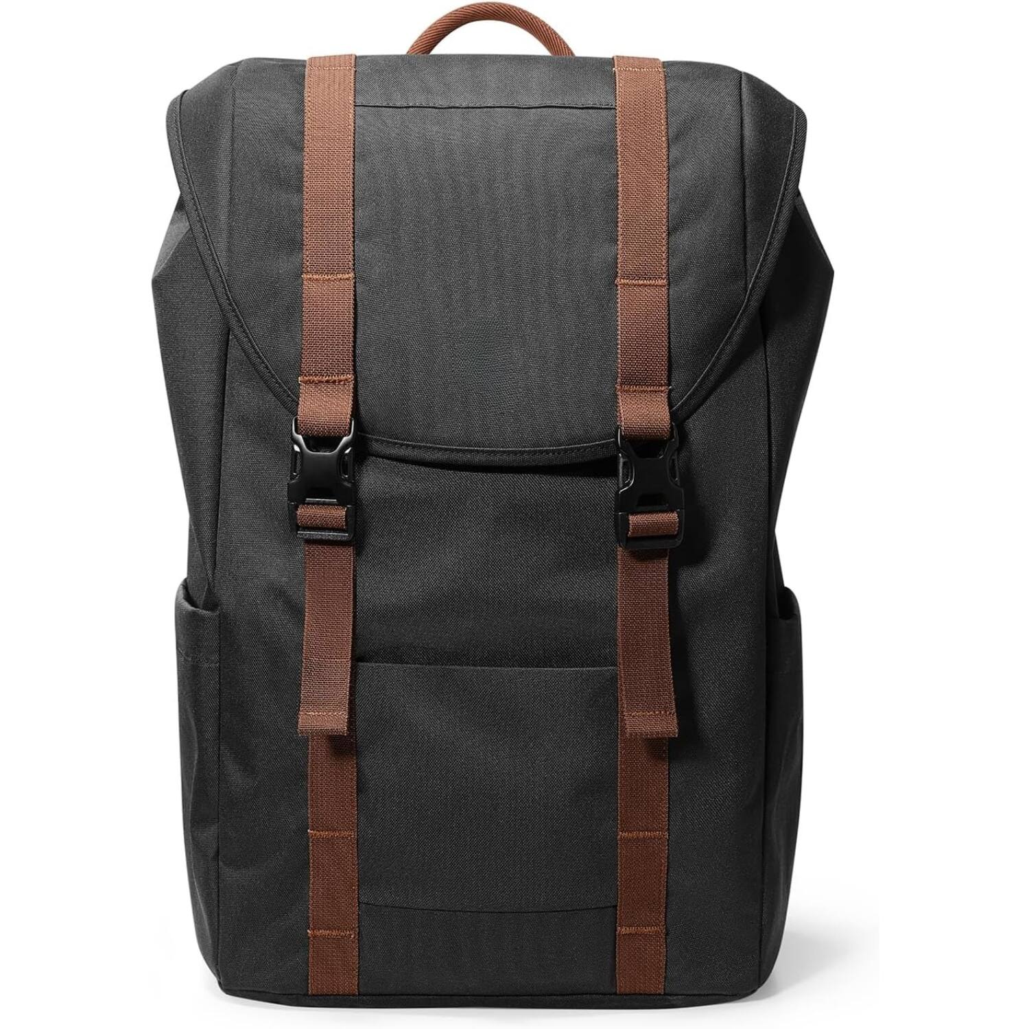 Front. ZUQIETA - ZUQIETA Vintage Flap Backpack: 22L Water-Resistant, Lightweight, Fits 13-15.6" Laptop for Campus & Daily Use, Black - Black.