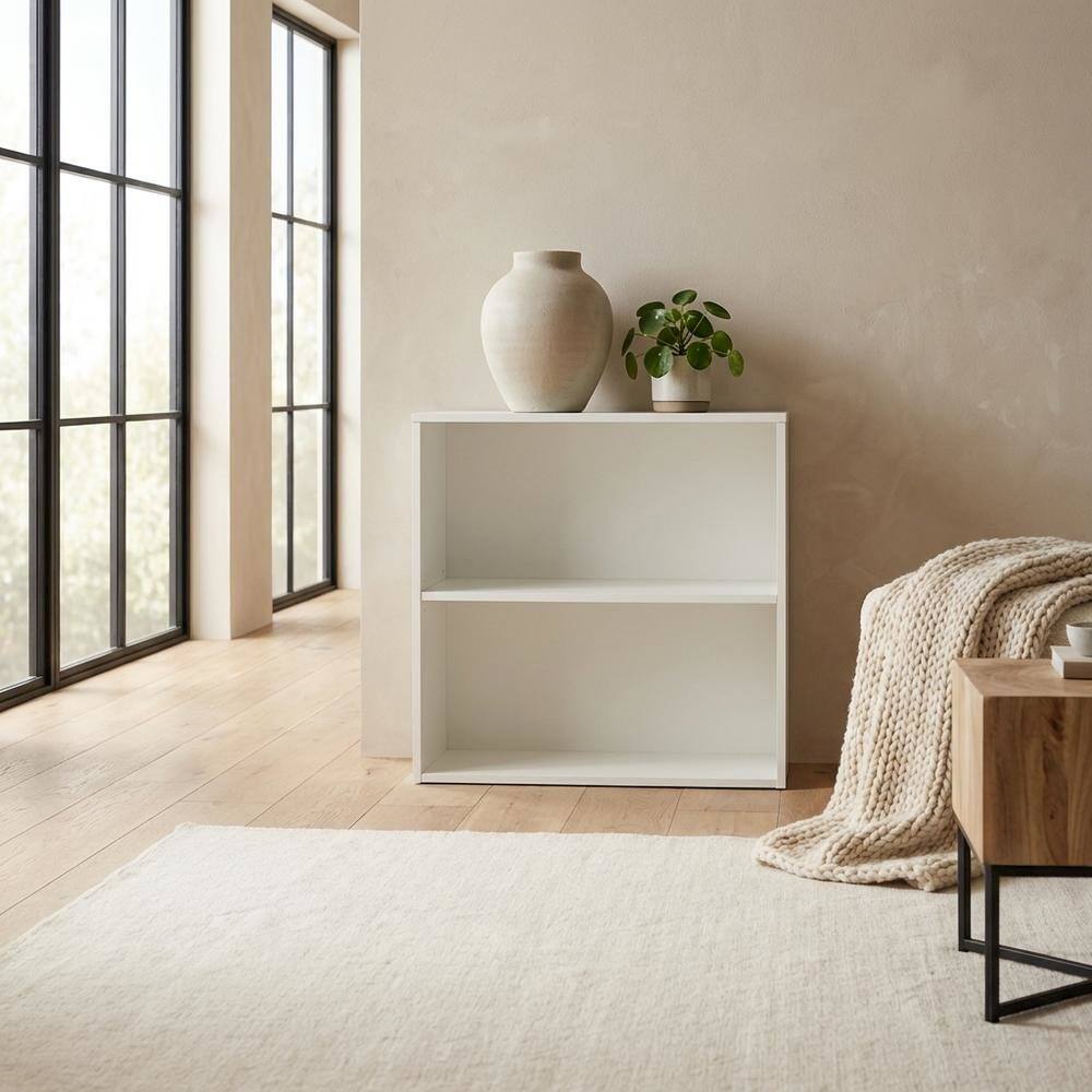 Alt View 1. FurniFact - White 2-Shelf Bookcase with Laminate and Metal Construction for Home Storage - White.