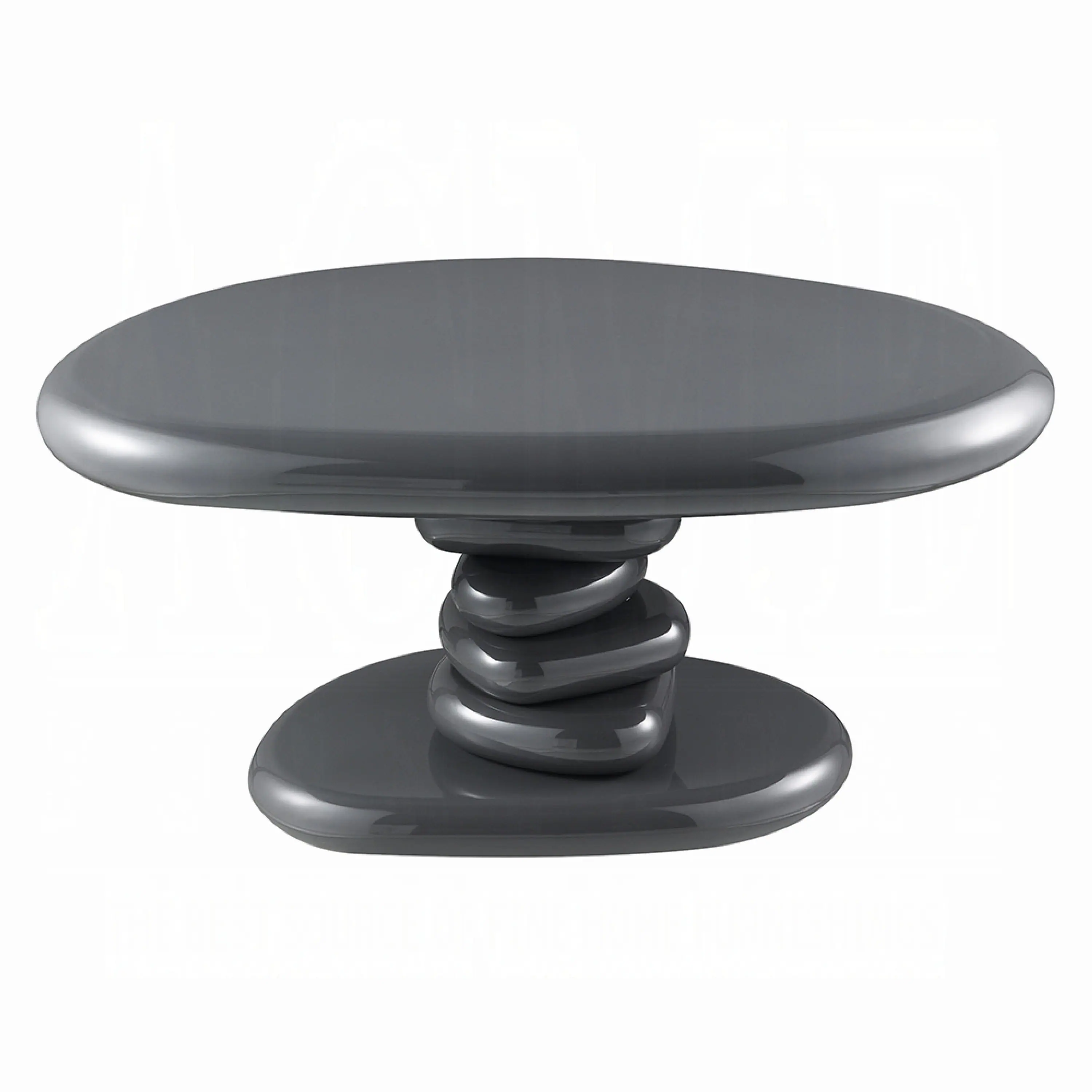 Alt View 1. Manhattan Lane - Fory End Table, 30 Inch Asymmetric Stacked Pebble Base, High Gloss Gray - Gray.
