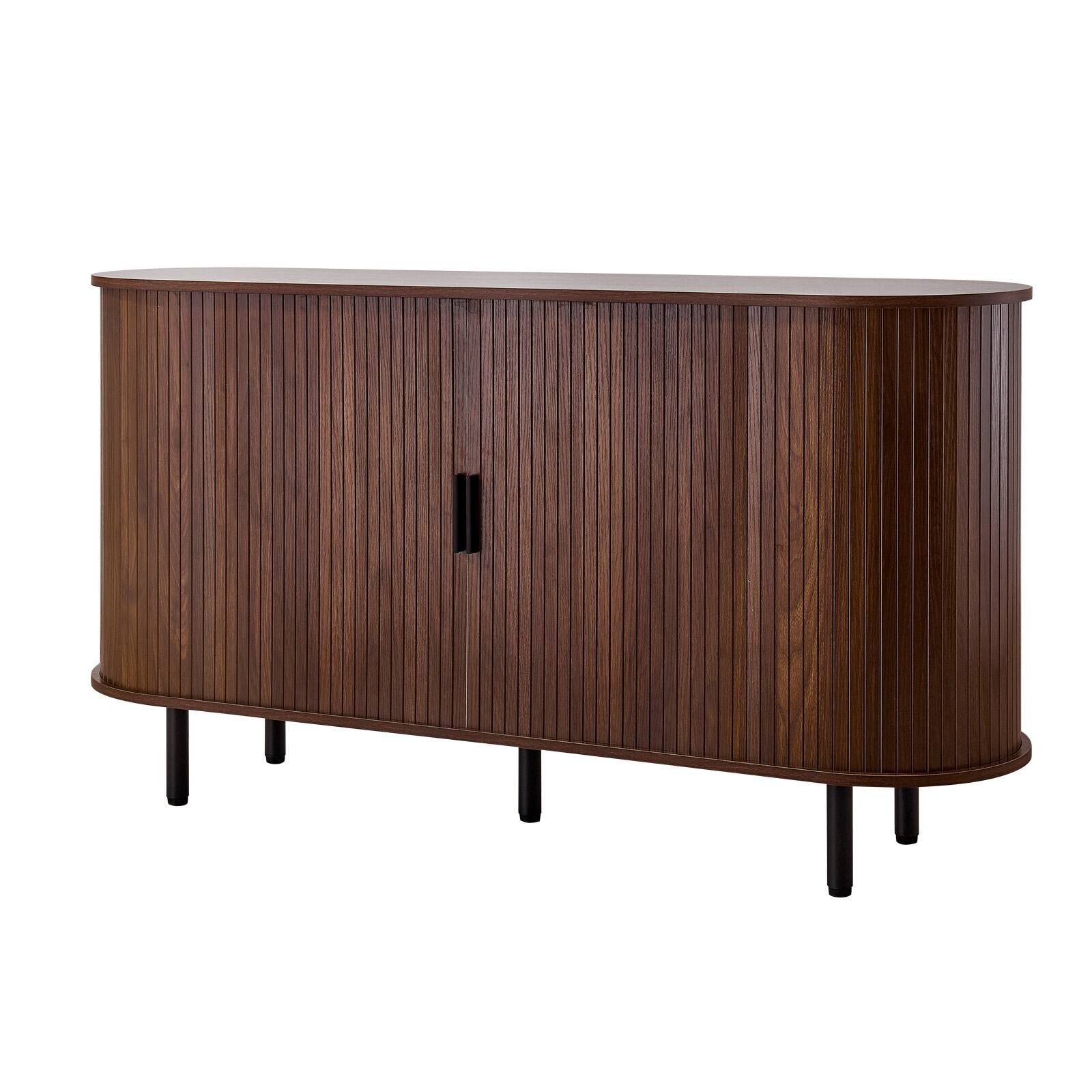 Alt View 5. VEVOR - Coffee Bar Cabinet, Mid Century Fluted Coffee Bar Table, Buffet Stand Cabinet with 2 Sliding Doors - Walnut + Black.
