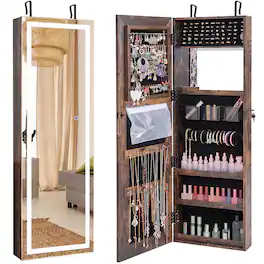 Ecooso - Touch Screen Mirror Jewelry Cabinet, Wall or Door Mounted Storage Organizer with Lock