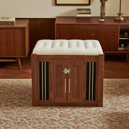 Pefilos - 30" Dog Crate Ottoman with Removable Cushion and Sliding Door, Wood Kennel for Bedrooms, Living Rooms
