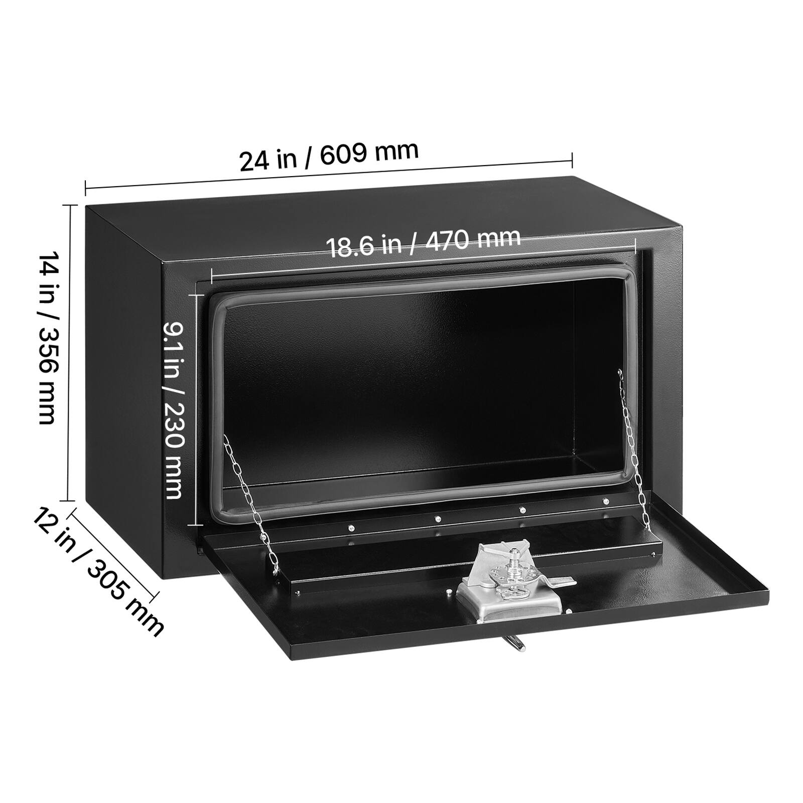 24 in / 609 mm  
14 in / 356 mm  
9.1 in / 230 mm  
12 in / 305 mm  
18.6 in / 470 mm